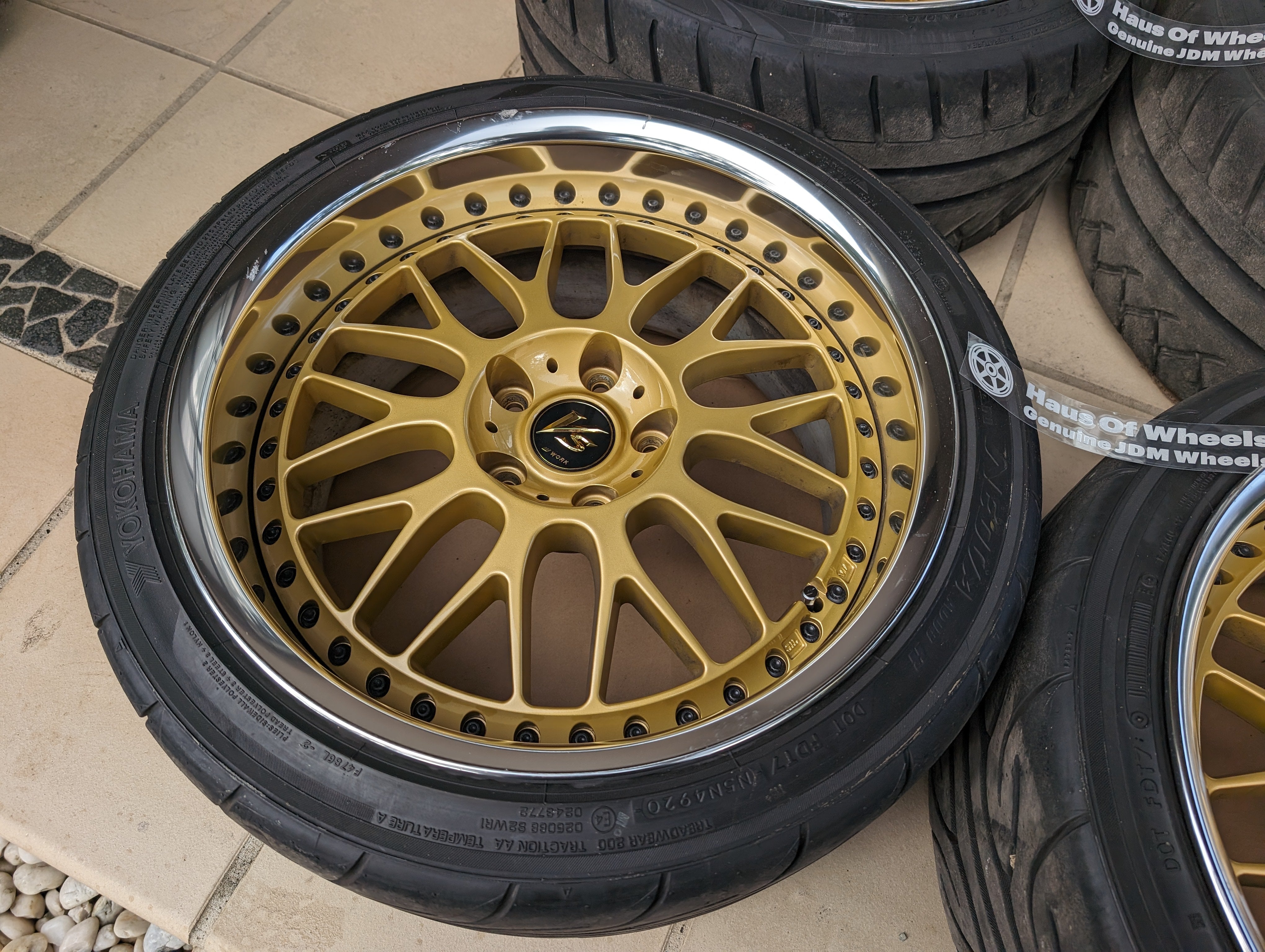 PCD 5x114.3  *Rare* Work VS-XX (Gold) with Genuine Work VS Center Caps and Tyres - 5x114.3 - F: 18x9 +20 (R-Disk)  - R: 18x10 +20 (O-Disk)