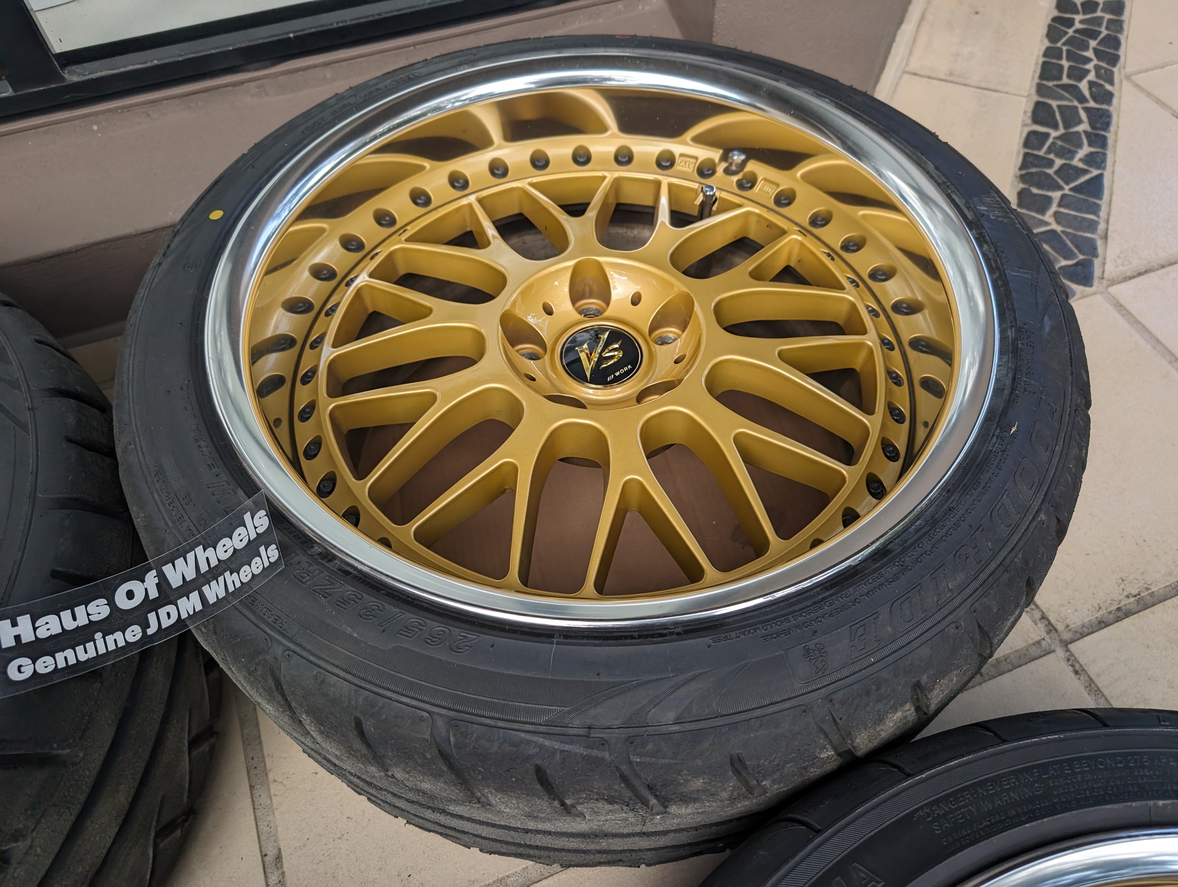 PCD 5x114.3  *Rare* Work VS-XX (Gold) with Genuine Work VS Center Caps and Tyres - 5x114.3 - F: 18x9 +20 (R-Disk)  - R: 18x10 +20 (O-Disk)