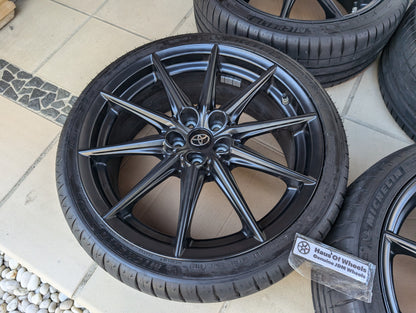 Toyota GR86 Wheels with Near New Michelin PS4 Tyres and Genuine Toyota Center Caps - 5x100 - 18x7.5 +48 (215/40/18)
