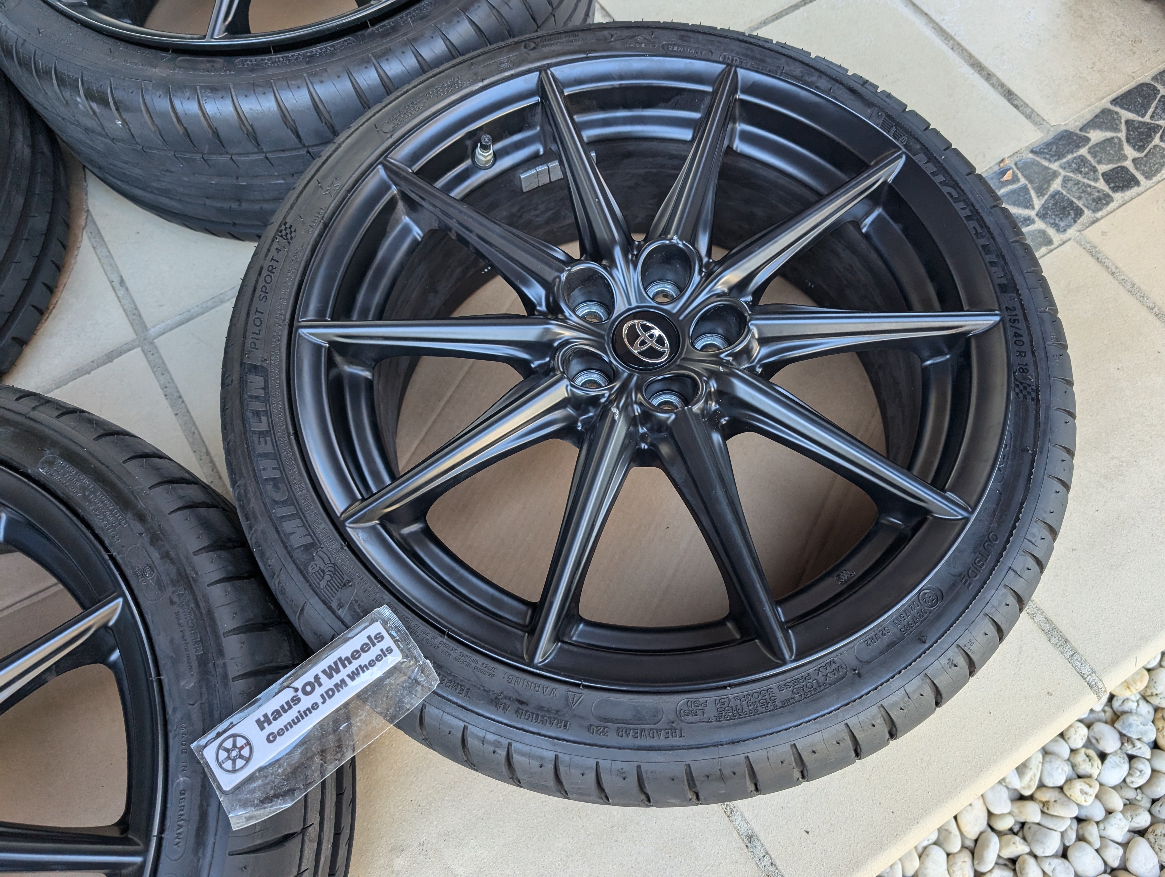 Toyota GR86 Wheels with Near New Michelin PS4 Tyres and Genuine Toyota Center Caps - 5x100 - 18x7.5 +48 (215/40/18)