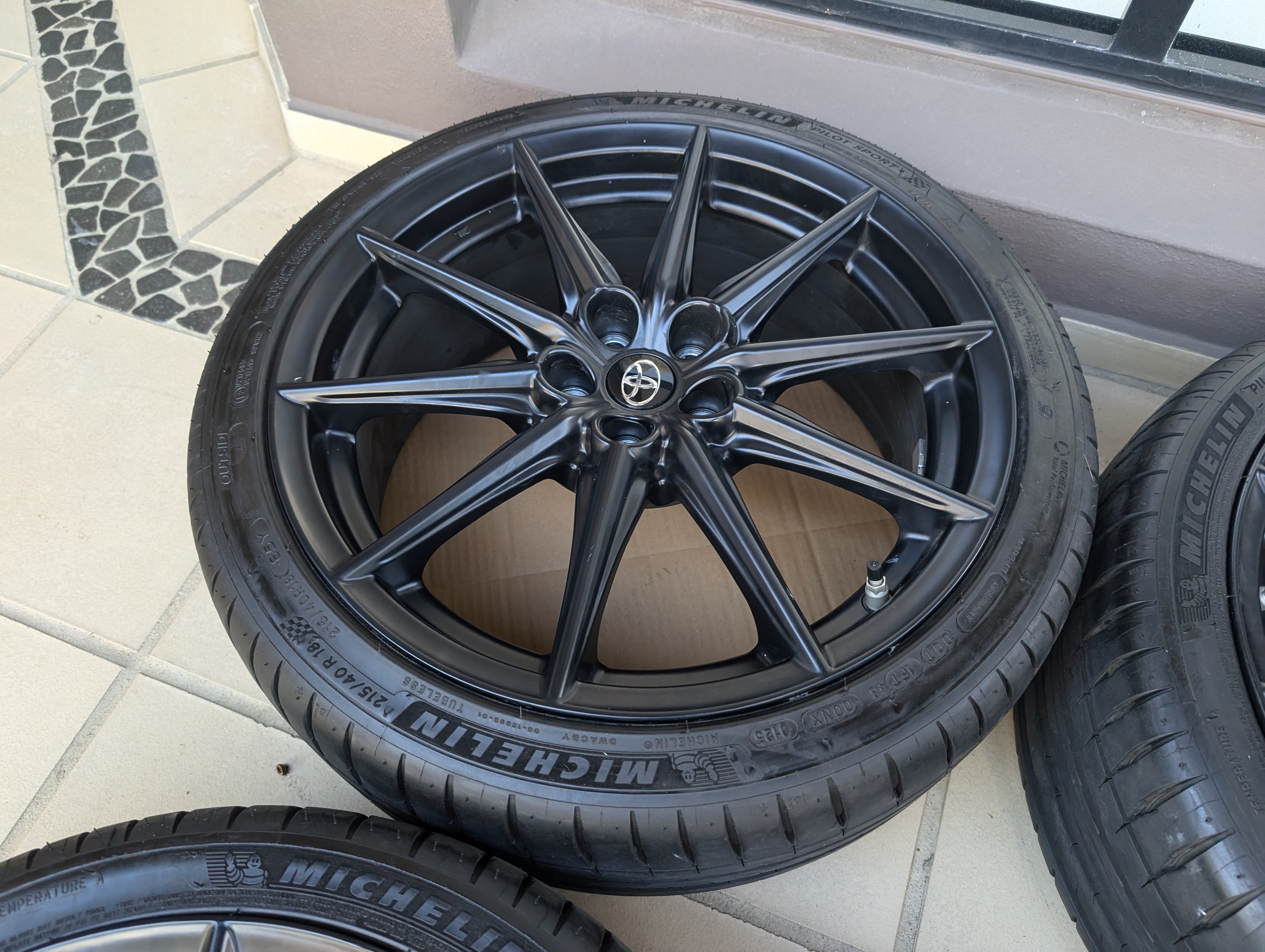 Toyota GR86 Wheels with Near New Michelin PS4 Tyres and Genuine Toyota Center Caps - 5x100 - 18x7.5 +48 (215/40/18)