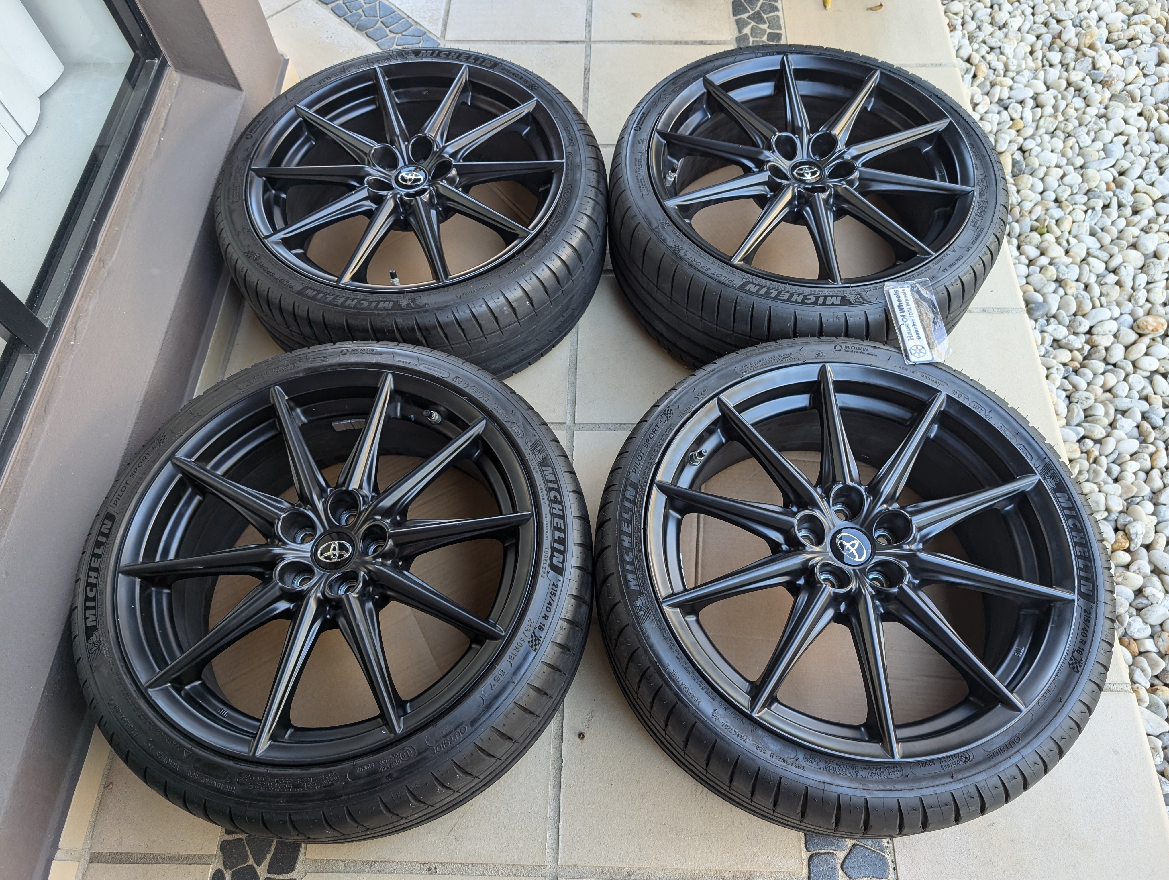 Toyota GR86 Wheels with Near New Michelin PS4 Tyres and Genuine Toyota Center Caps - 5x100 - 18x7.5 +48 (215/40/18)