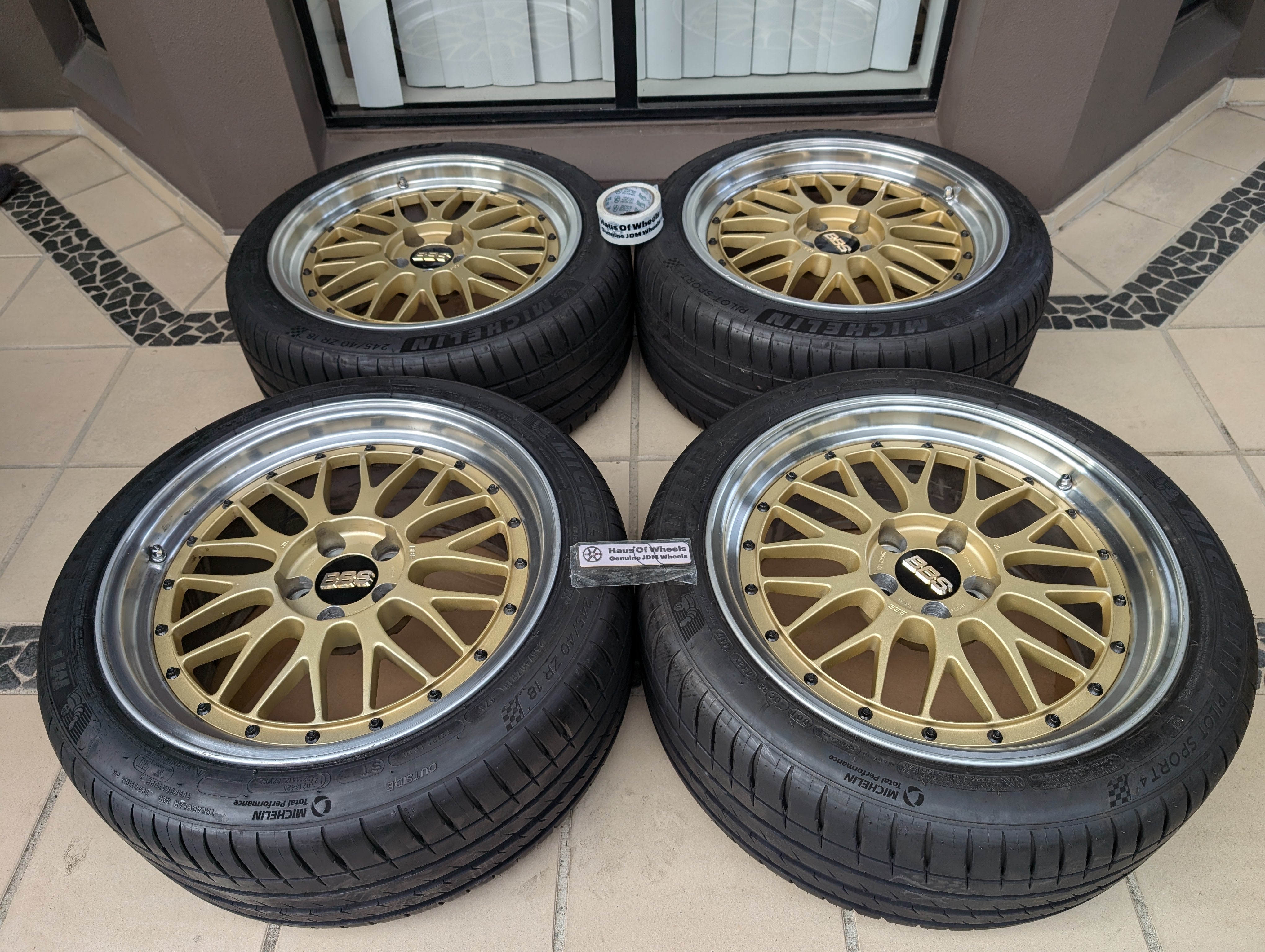 *Rare* BBS LM with BBS Center Caps and Near New Michelin Pilot Sports 4 Tyres - 5x100 - F:18x9 +35 R: 18x9.5 +38