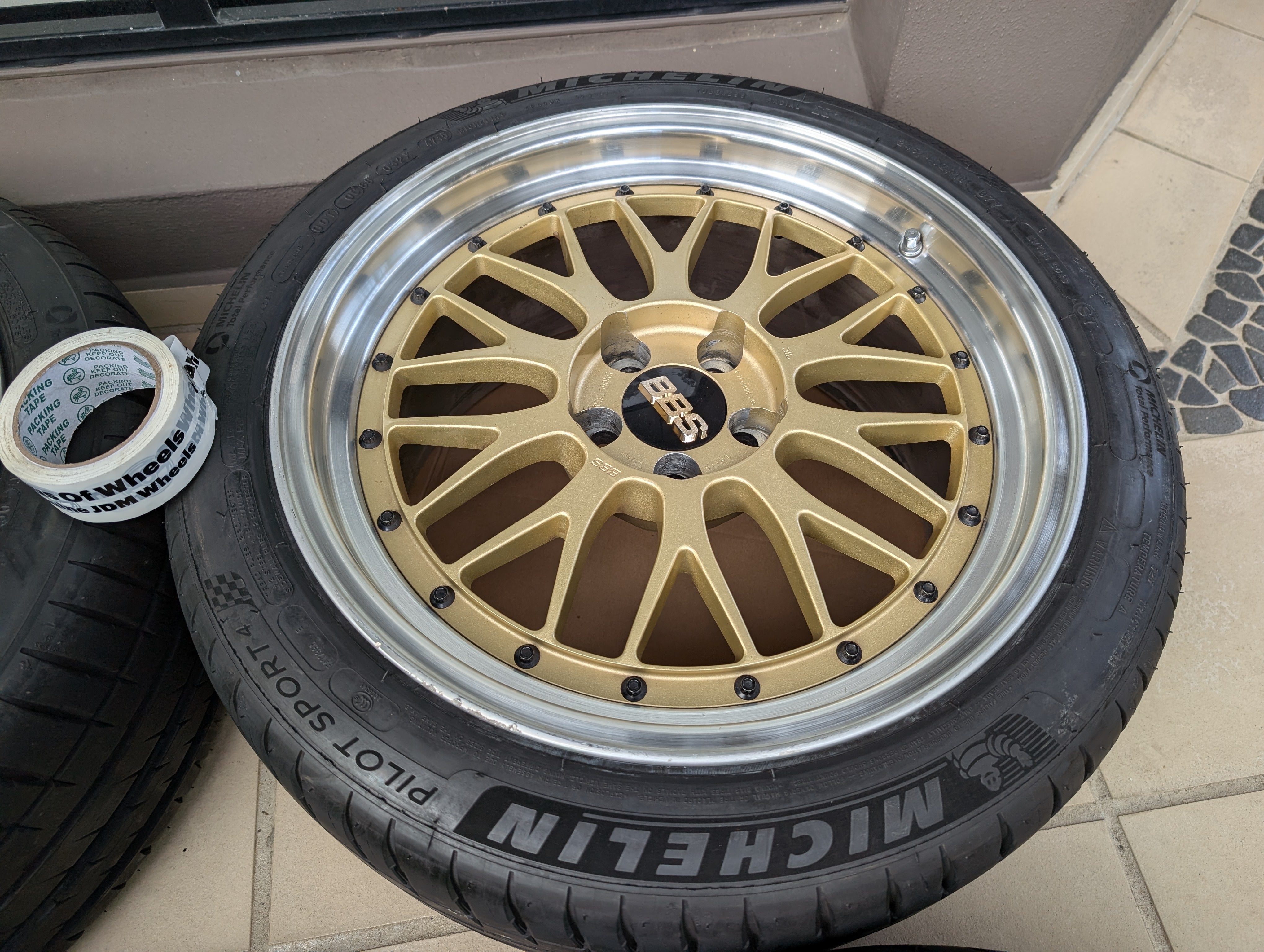 *Rare* BBS LM with BBS Center Caps and Near New Michelin Pilot Sports 4 Tyres - 5x100 - F:18x9 +35 R: 18x9.5 +38