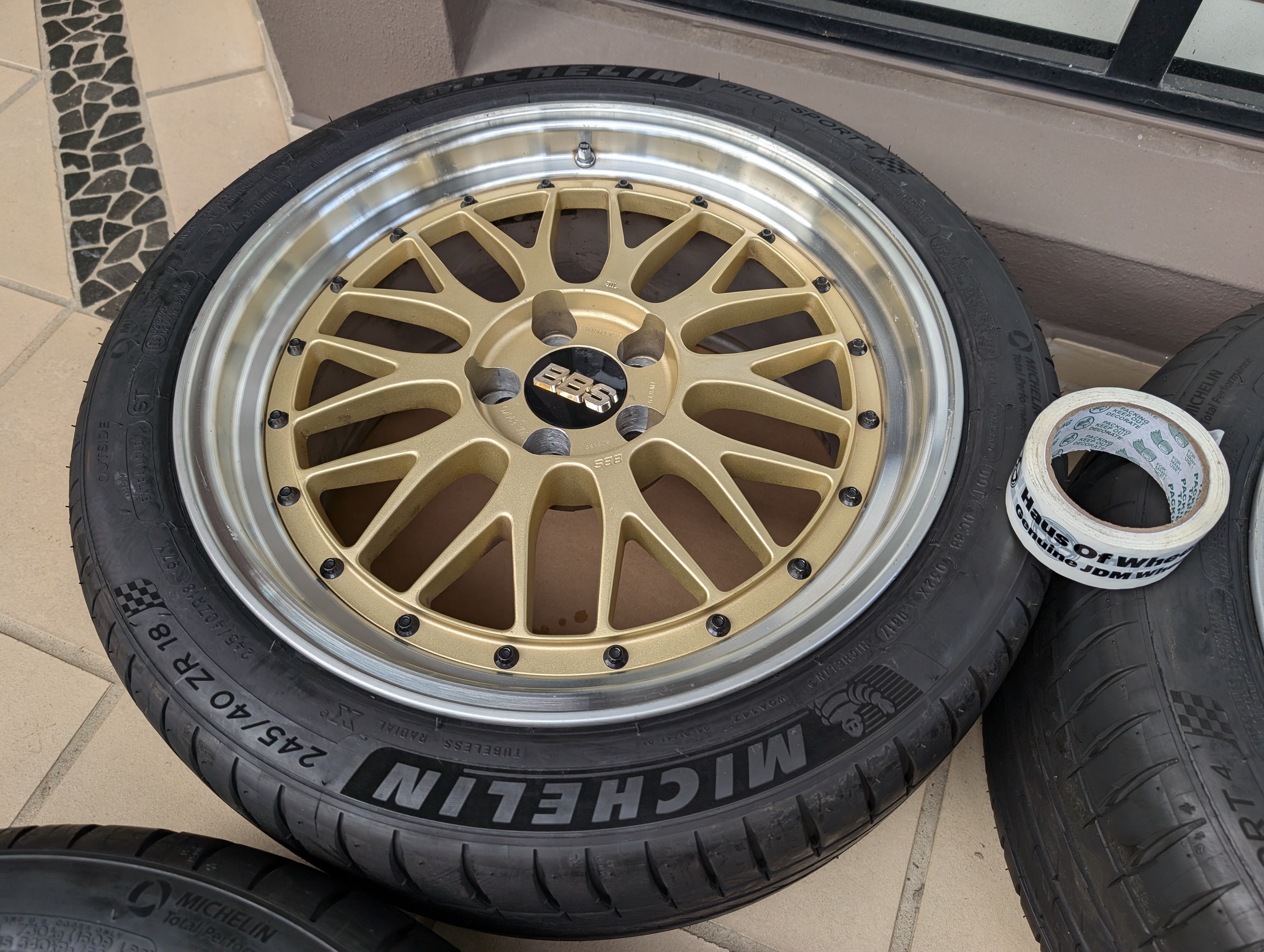 *Rare* BBS LM with BBS Center Caps and Near New Michelin Pilot Sports 4 Tyres - 5x100 - F:18x9 +35 R: 18x9.5 +38