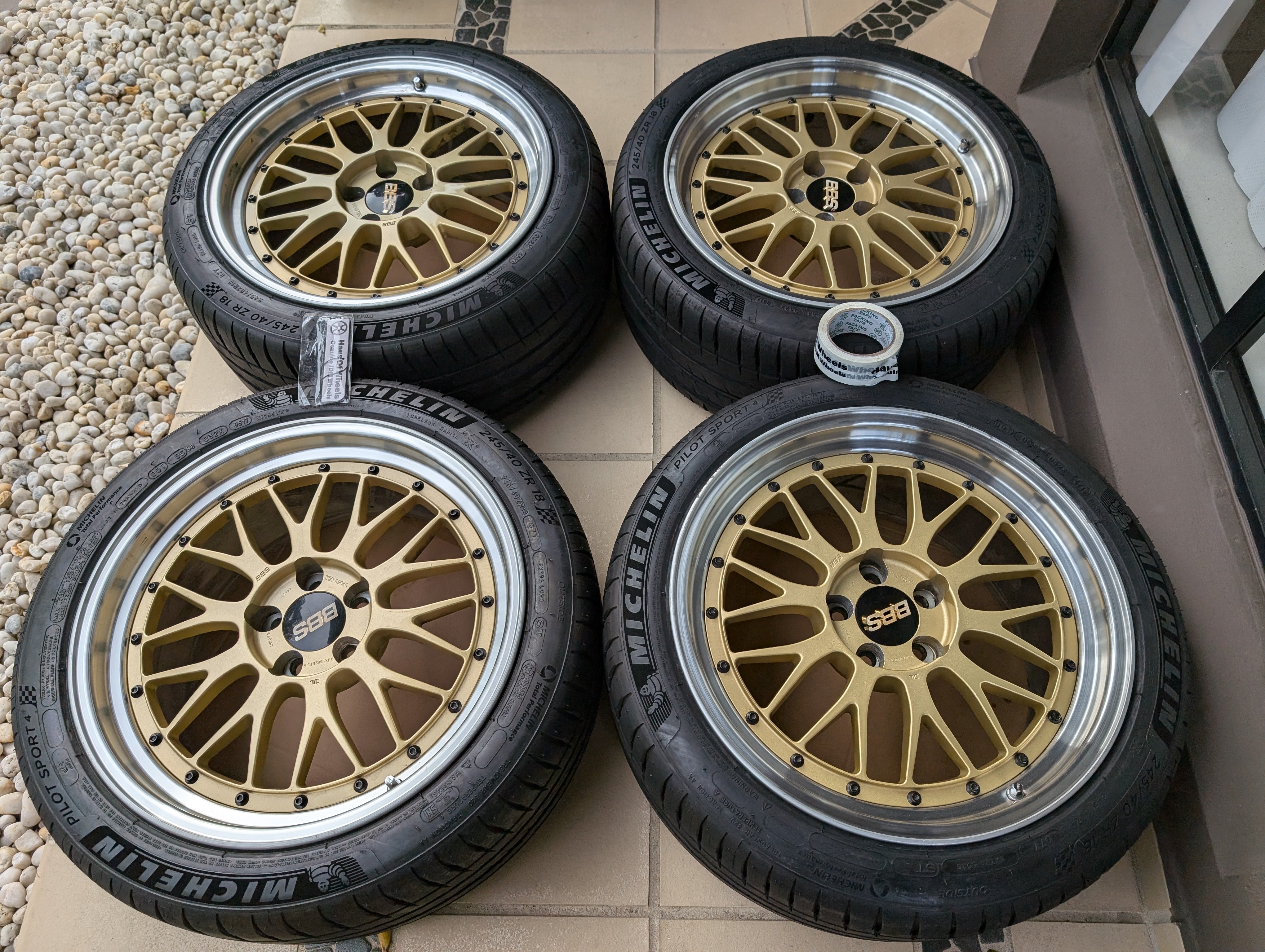 *Rare* BBS LM with BBS Center Caps and Near New Michelin Pilot Sports 4 Tyres - 5x100 - F:18x9 +35 R: 18x9.5 +38