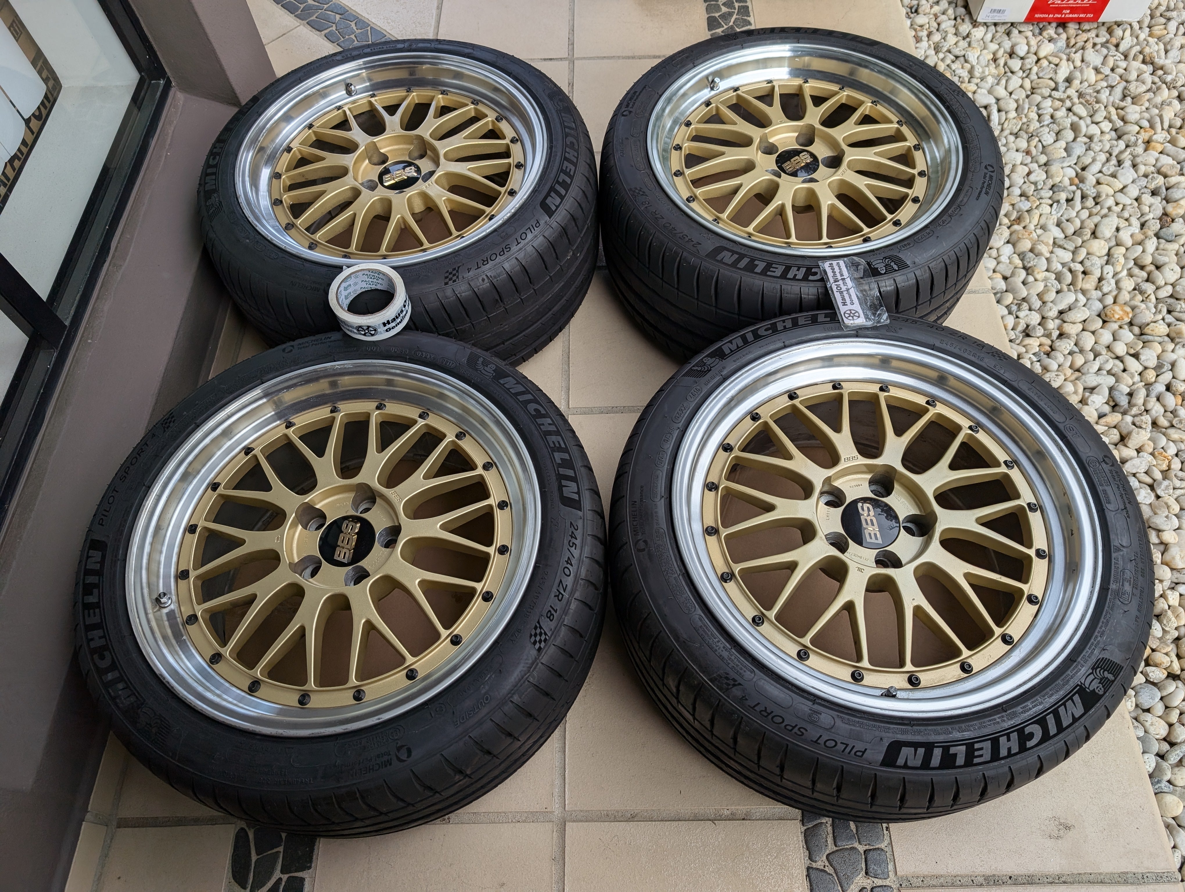 *Rare* BBS LM with BBS Center Caps and Near New Michelin Pilot Sports 4 Tyres - 5x100 - F:18x9 +35 R: 18x9.5 +38