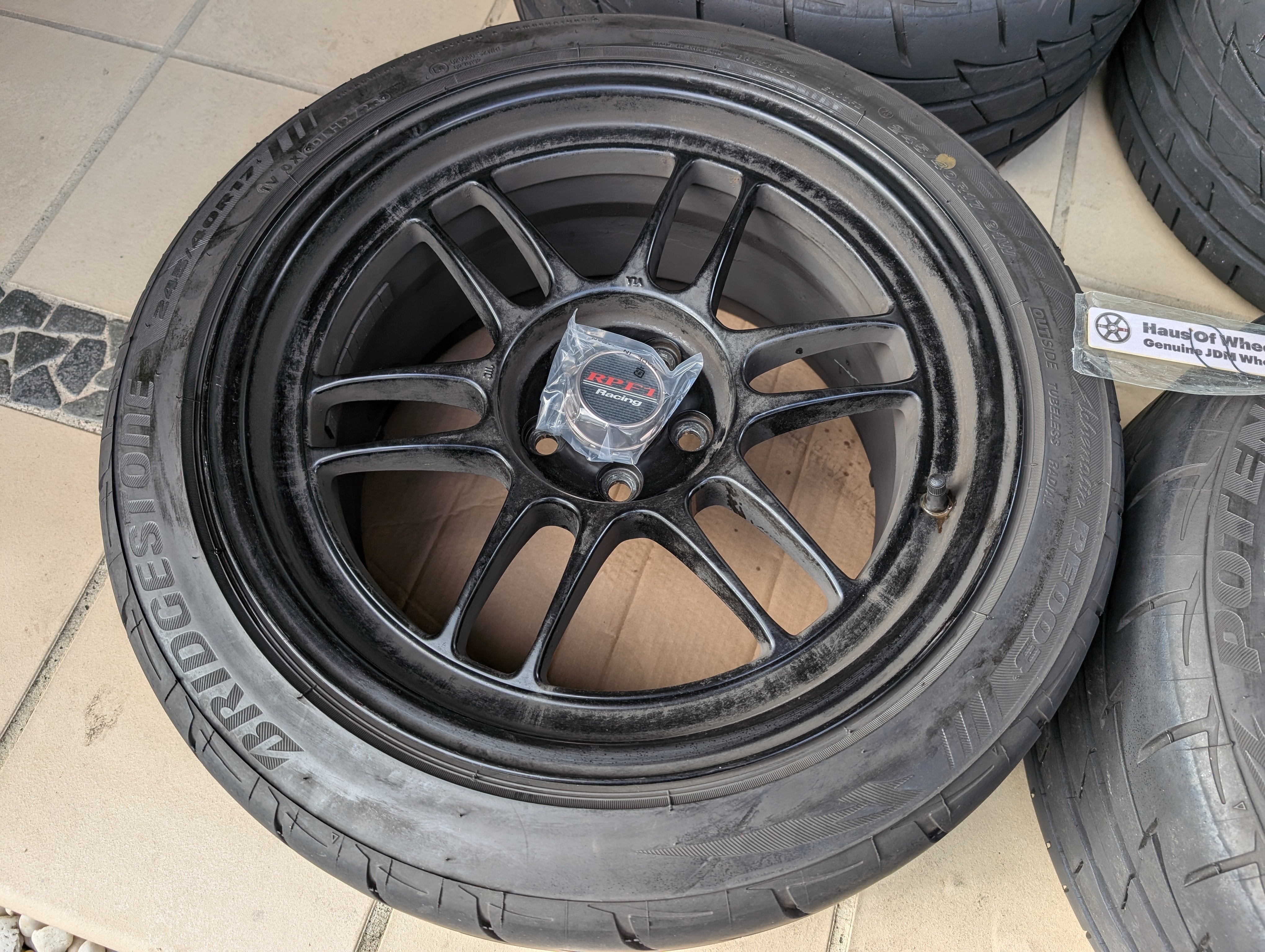 Enkei RPF1 (Matte Black) with Near New Bridgestone RE003 Tyres - 5x100 - 17x9 +35 (245/40/17)