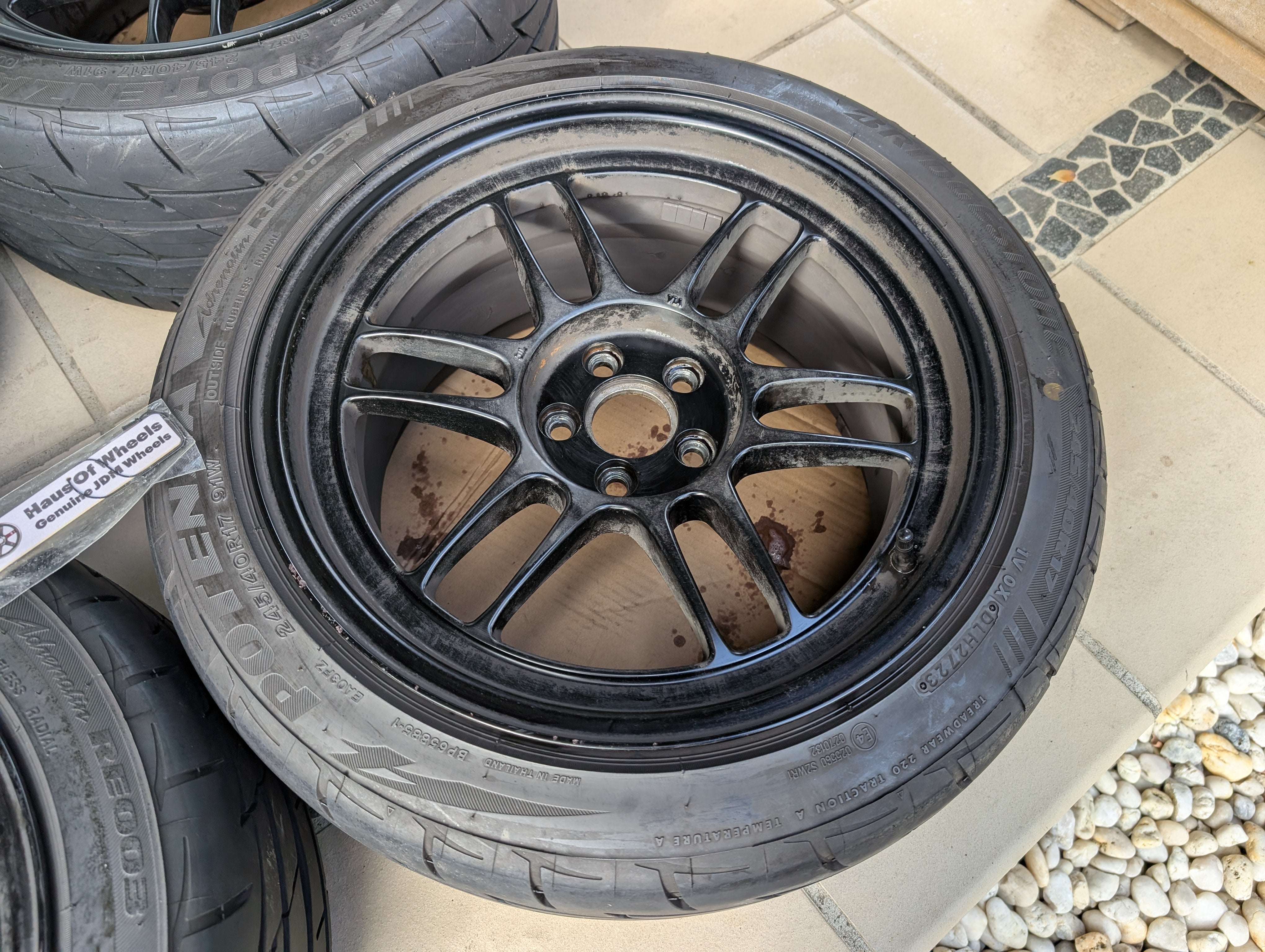 Enkei RPF1 (Matte Black) with Near New Bridgestone RE003 Tyres - 5x100 - 17x9 +35 (245/40/17)