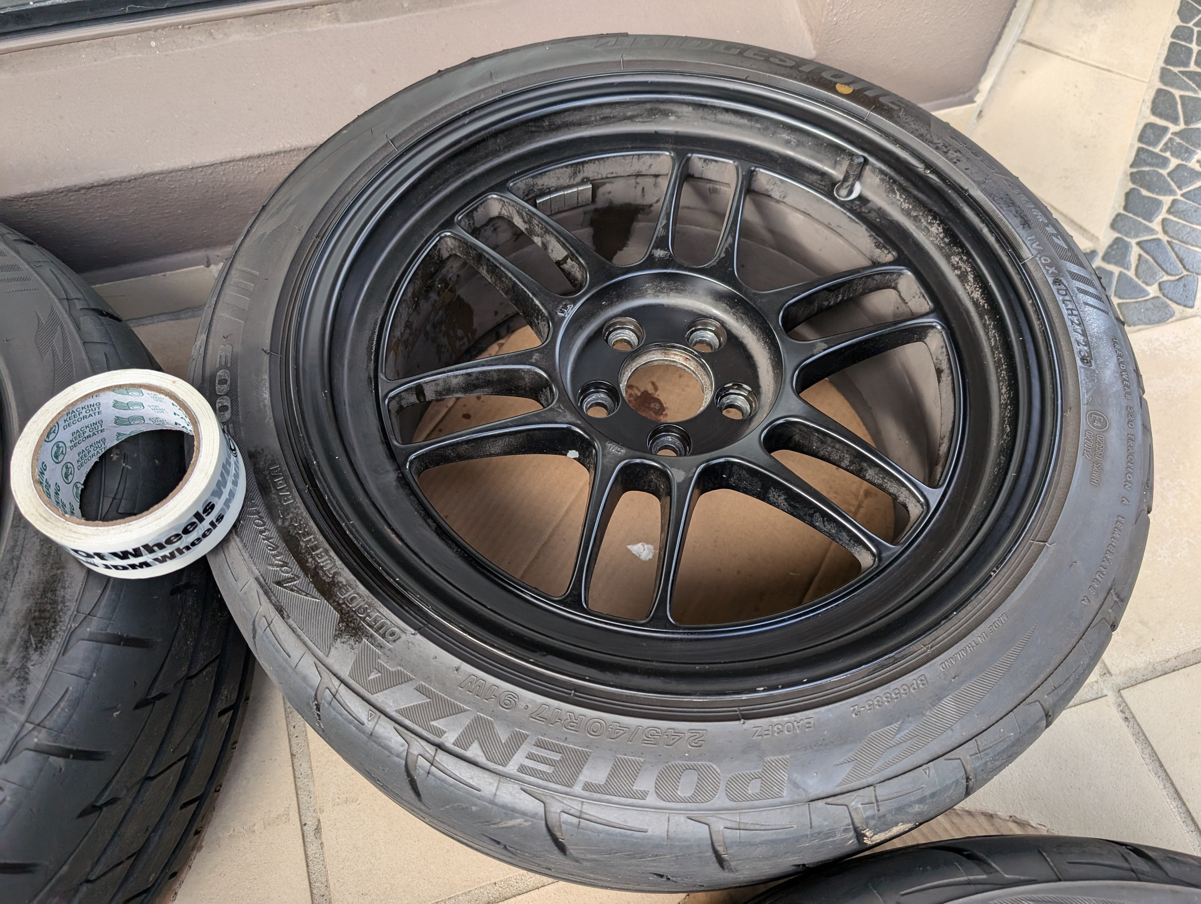 Enkei RPF1 (Matte Black) with Near New Bridgestone RE003 Tyres - 5x100 - 17x9 +35 (245/40/17)