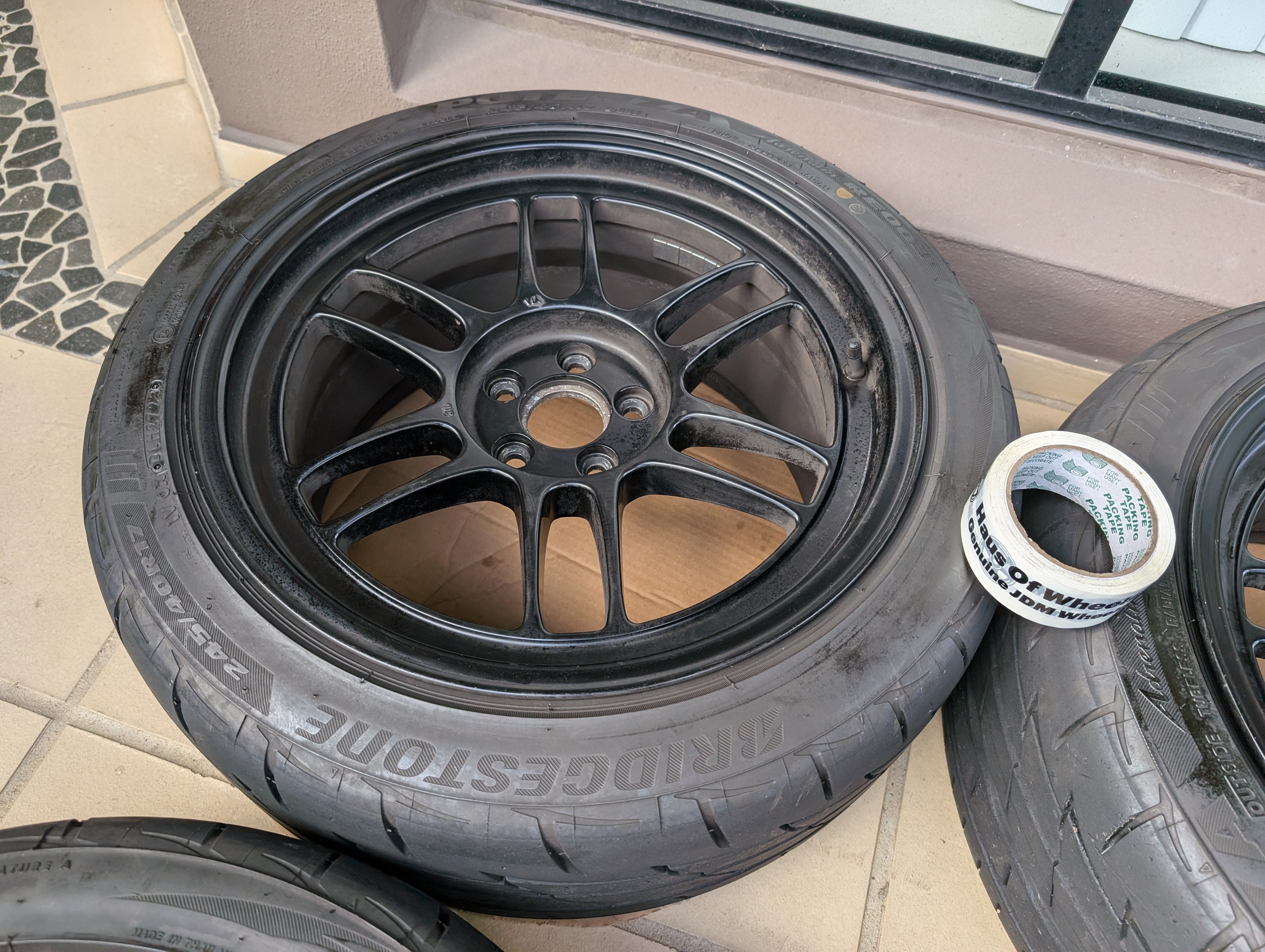 Enkei RPF1 (Matte Black) with Near New Bridgestone RE003 Tyres - 5x100 - 17x9 +35 (245/40/17)