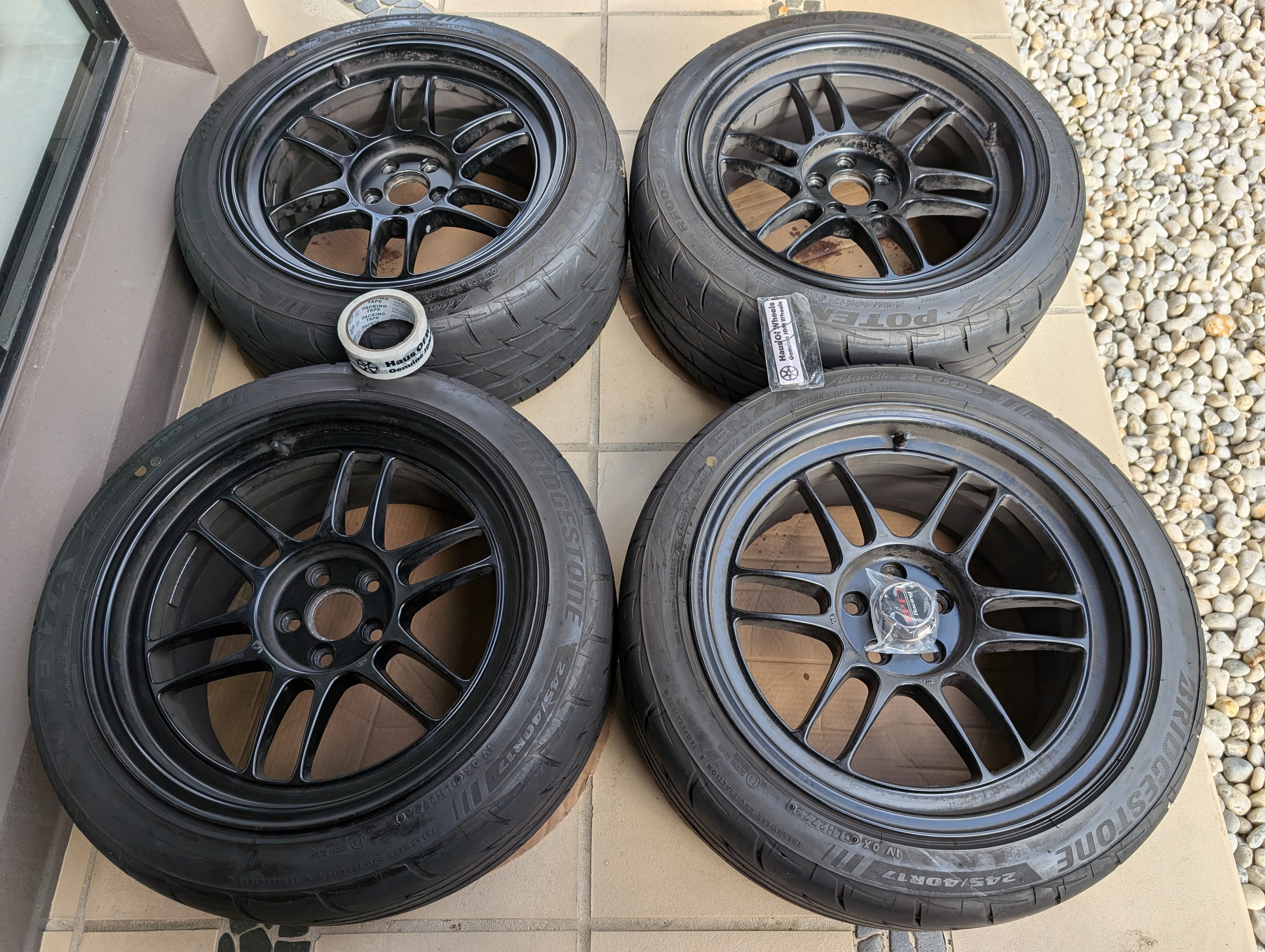 Enkei RPF1 (Matte Black) with Near New Bridgestone RE003 Tyres - 5x100 - 17x9 +35 (245/40/17)