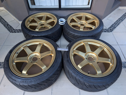*Rare* RAYS Volk Racing TE37RT (Gold) with Near New Hankook RS4 Tyres - 5x100 - 18x10 +44 (245/40/18)