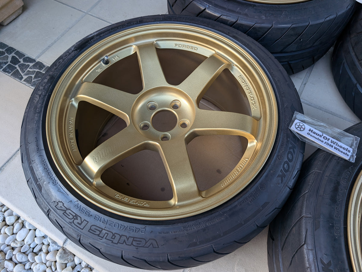 *Rare* RAYS Volk Racing TE37RT (Gold) with Near New Hankook RS4 Tyres - 5x100 - 18x10 +44 (245/40/18)