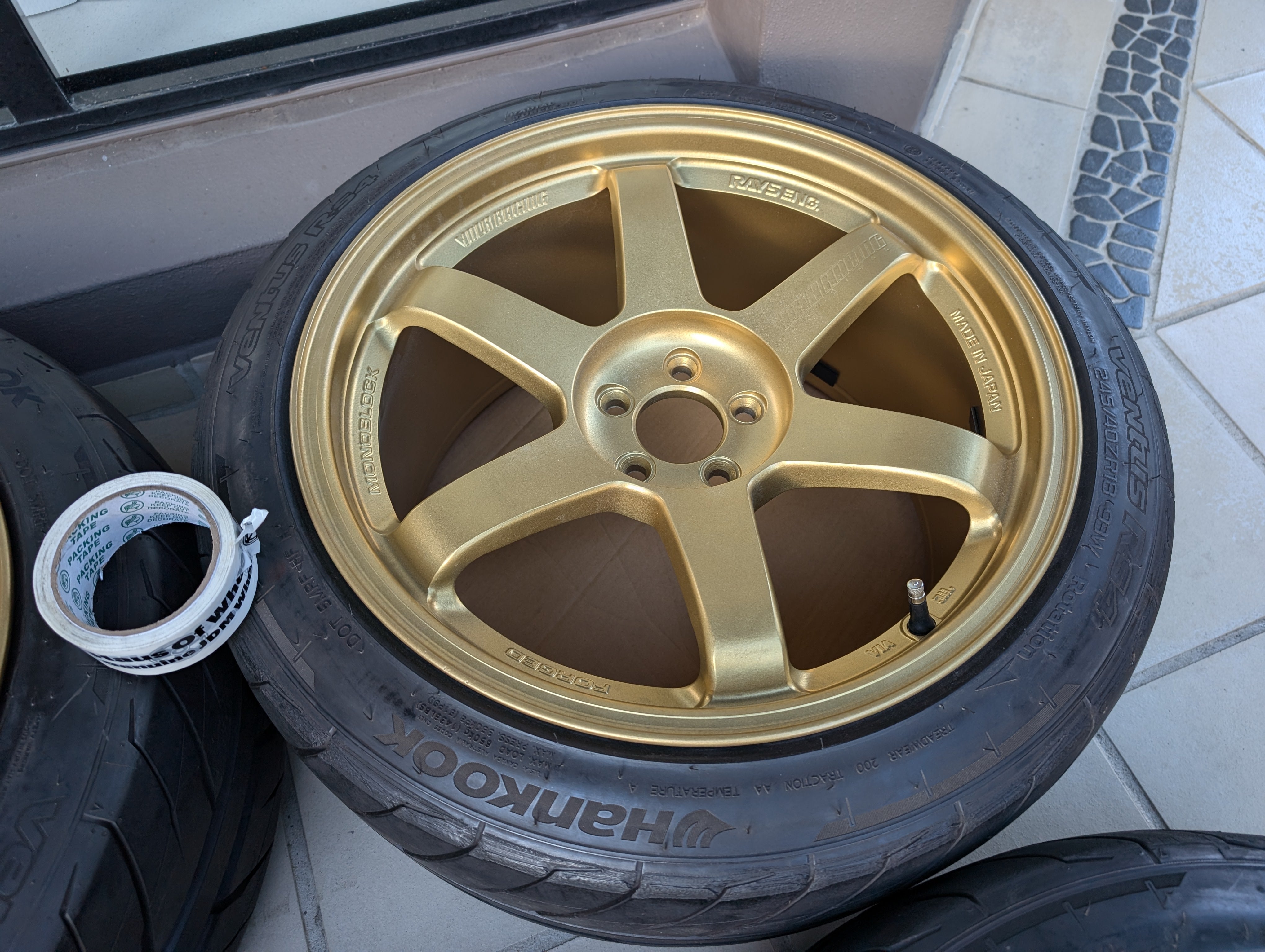 *Rare* Rays Volks Racing TE37RT (Gold) with Near New Hankook RS4 Tyres - 5x100 - 18x10 +44 (245/40/18)