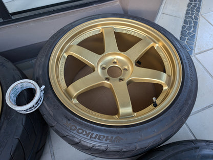 *Rare* RAYS Volk Racing TE37RT (Gold) with Near New Hankook RS4 Tyres - 5x100 - 18x10 +44 (245/40/18)