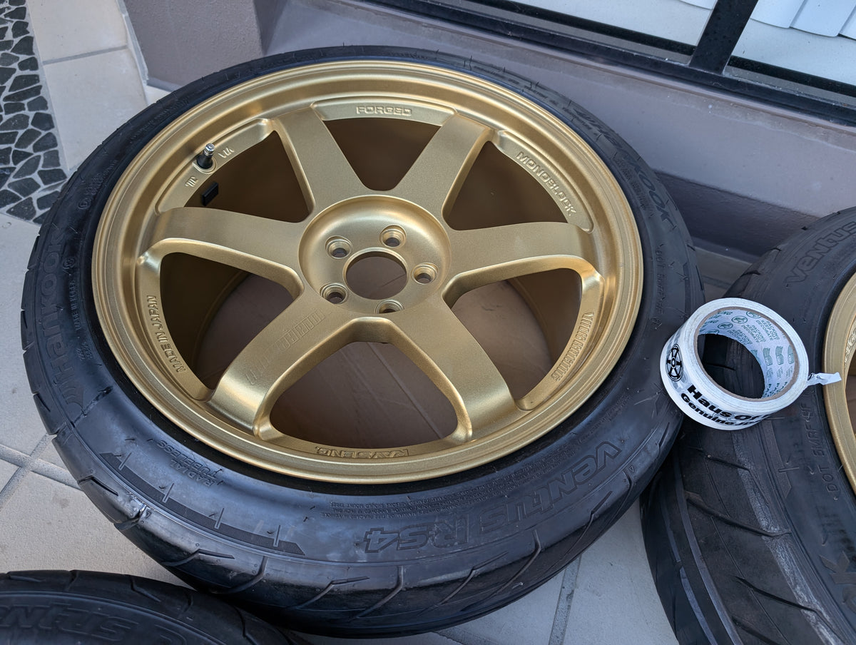 *Rare* RAYS Volk Racing TE37RT (Gold) with Near New Hankook RS4 Tyres - 5x100 - 18x10 +44 (245/40/18)