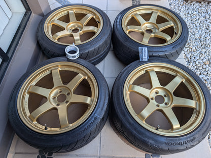 *Rare* RAYS Volk Racing TE37RT (Gold) with Near New Hankook RS4 Tyres - 5x100 - 18x10 +44 (245/40/18)