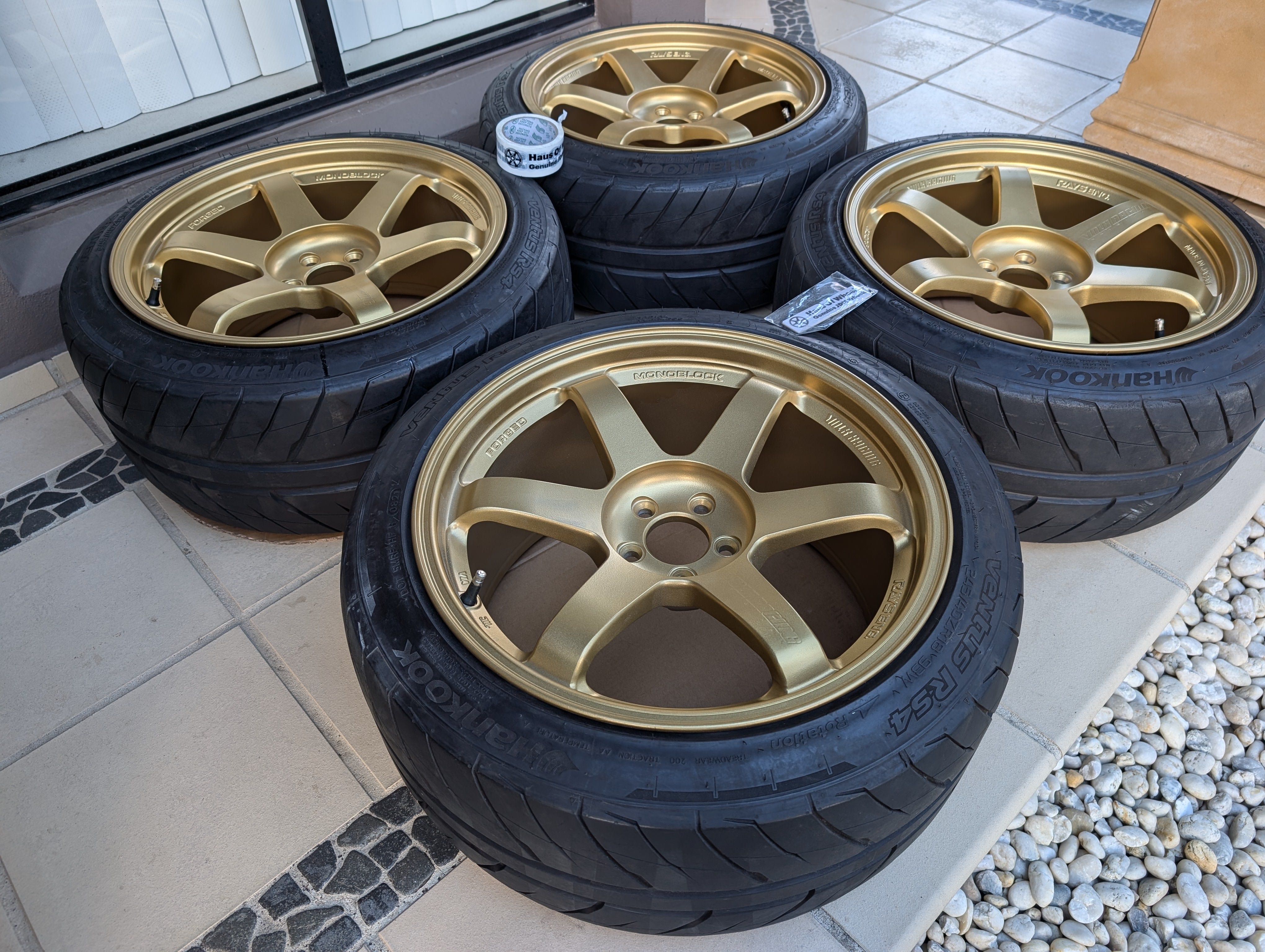 *Rare* Rays Volks Racing TE37RT (Gold) with Near New Hankook RS4 Tyres - 5x100 - 18x10 +44 (245/40/18)