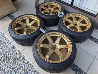 *Rare* RAYS Volk Racing TE37RT (Gold) with Near New Hankook RS4 Tyres - 5x100 - 18x10 +44 (245/40/18)