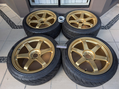 *Rare* RAYS Volk Racing TE37RT (Gold) with Near New Hankook RS4 Tyres - 5x100 - 18x10 +44 (245/40/18)