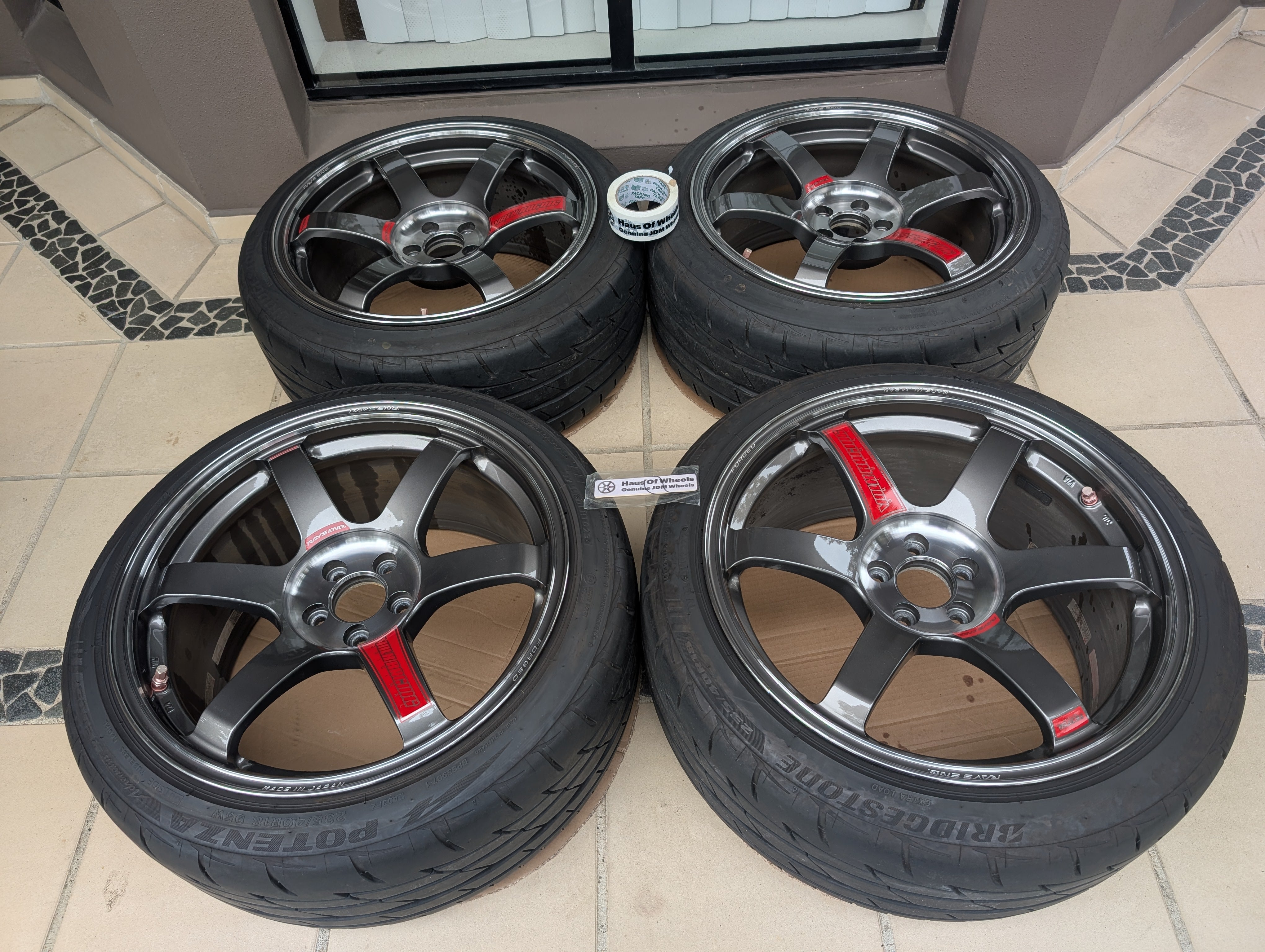 *Near New*&nbsp; Rays Volk Racing TE37 Saga SL (Pressed Graphite) with Bridgestone RE003 Tyres  - 5x100 - 18x9.5 +40 (235/40/18)