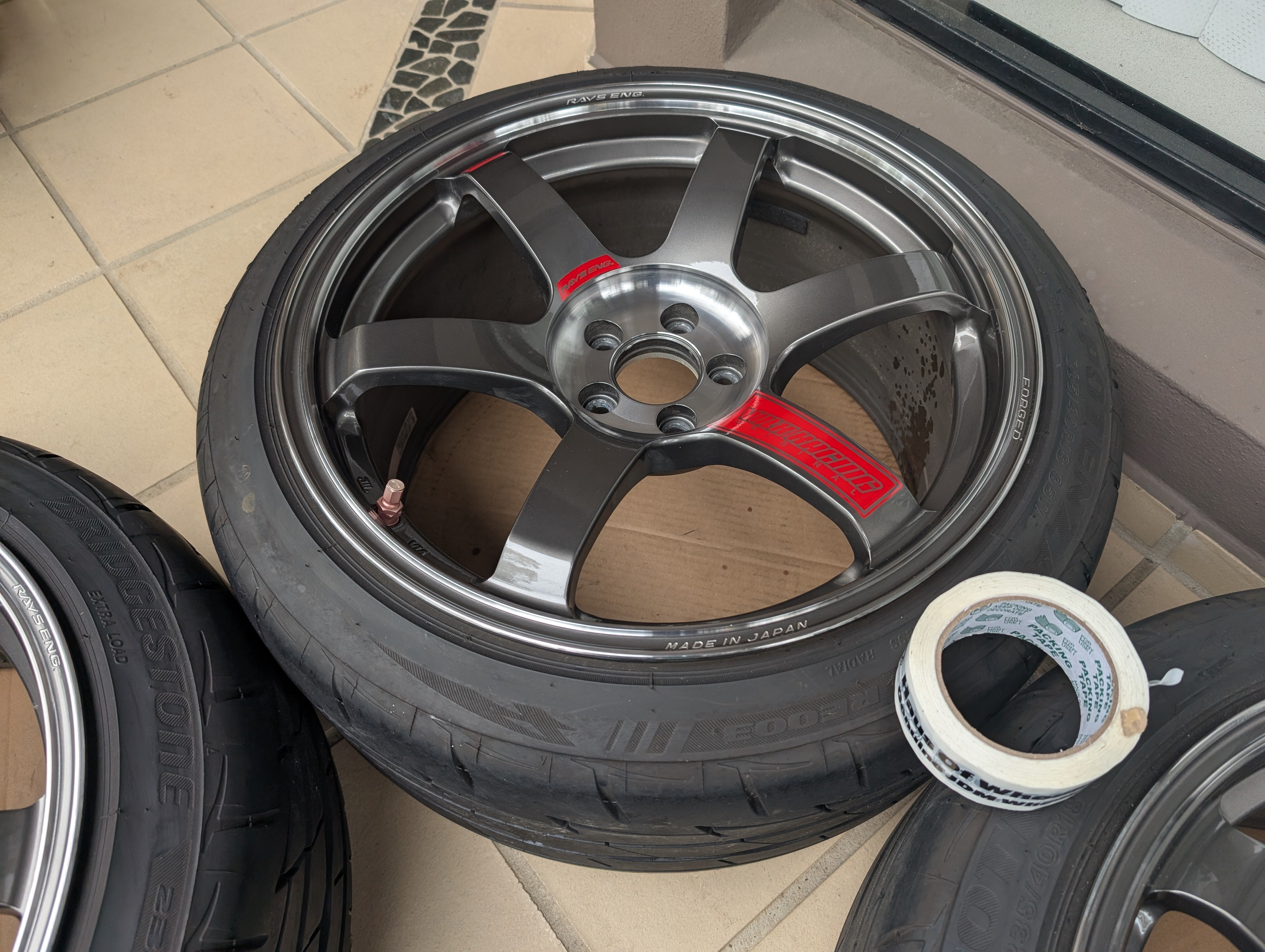 *Near New*&nbsp; Rays Volk Racing TE37 Saga SL (Pressed Graphite) with Bridgestone RE003 Tyres  - 5x100 - 18x9.5 +40 (235/40/18)