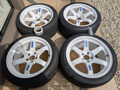 *Discontinued* + *Rare* Rays Engineering Volk Racing TE37SL (Dash White) with Yokohama A052 Tyres - 5x114.3 - 18x10.5 +15 (265/35/18)