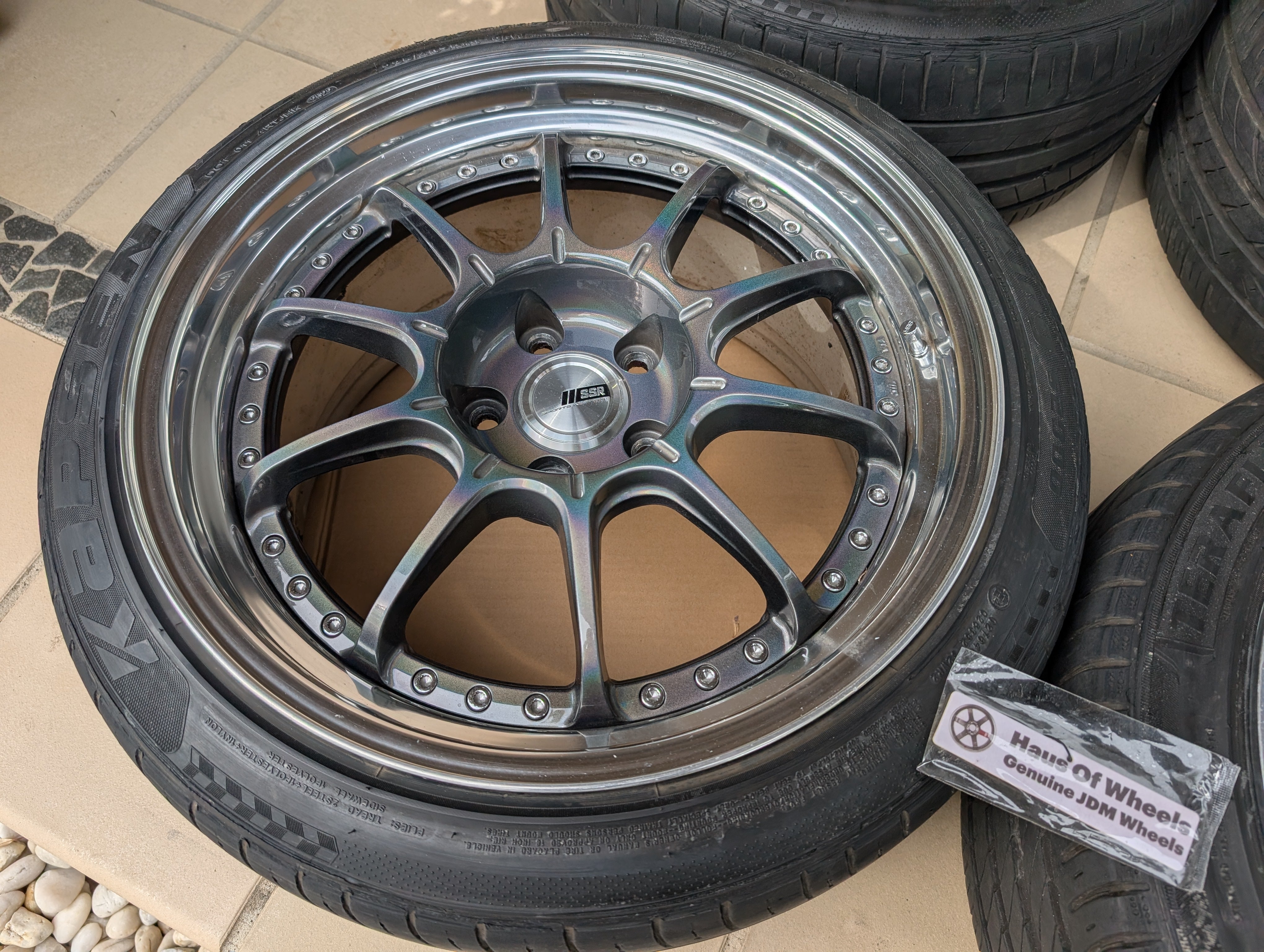 SSR SP5 (Spectrum Silver) with Genuine SSR Center Caps and Tyres - 3 Piece Wheels - 5x114.3 - 18x9.5 +37