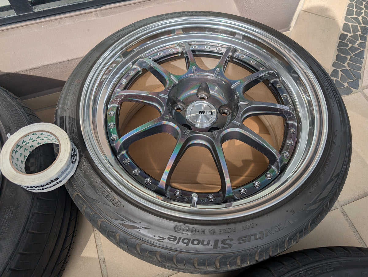 SSR SP5 (Spectrum Silver) with Genuine SSR Center Caps and Tyres - 3 Piece Wheels - 5x114.3 - 18x9.5 +37