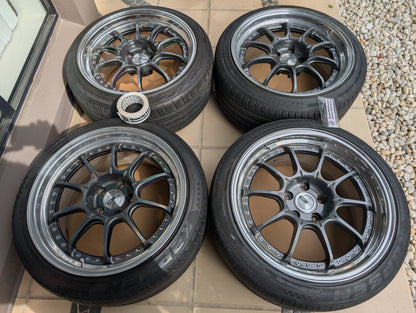 SSR SP5 (Spectrum Silver) with Genuine SSR Center Caps and Tyres - 3 Piece Wheels - 5x114.3 - 18x9.5 +37