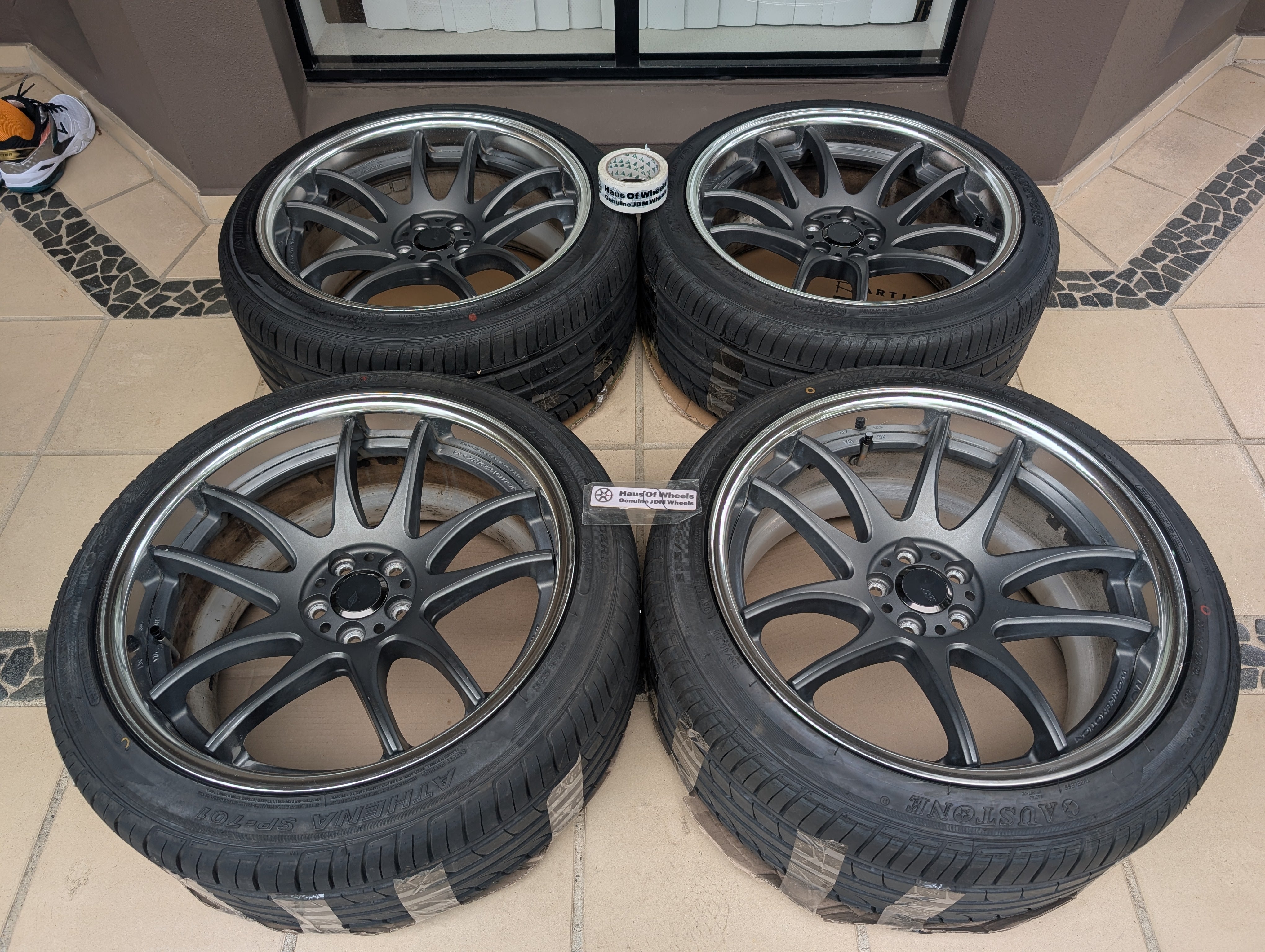 *Rare* Work Emotion CR2P (Gunmetal) - 2 Piece Wheels with Genuine Work Center Caps - 5x100 - 18x9.5 +30 (235/40/18)