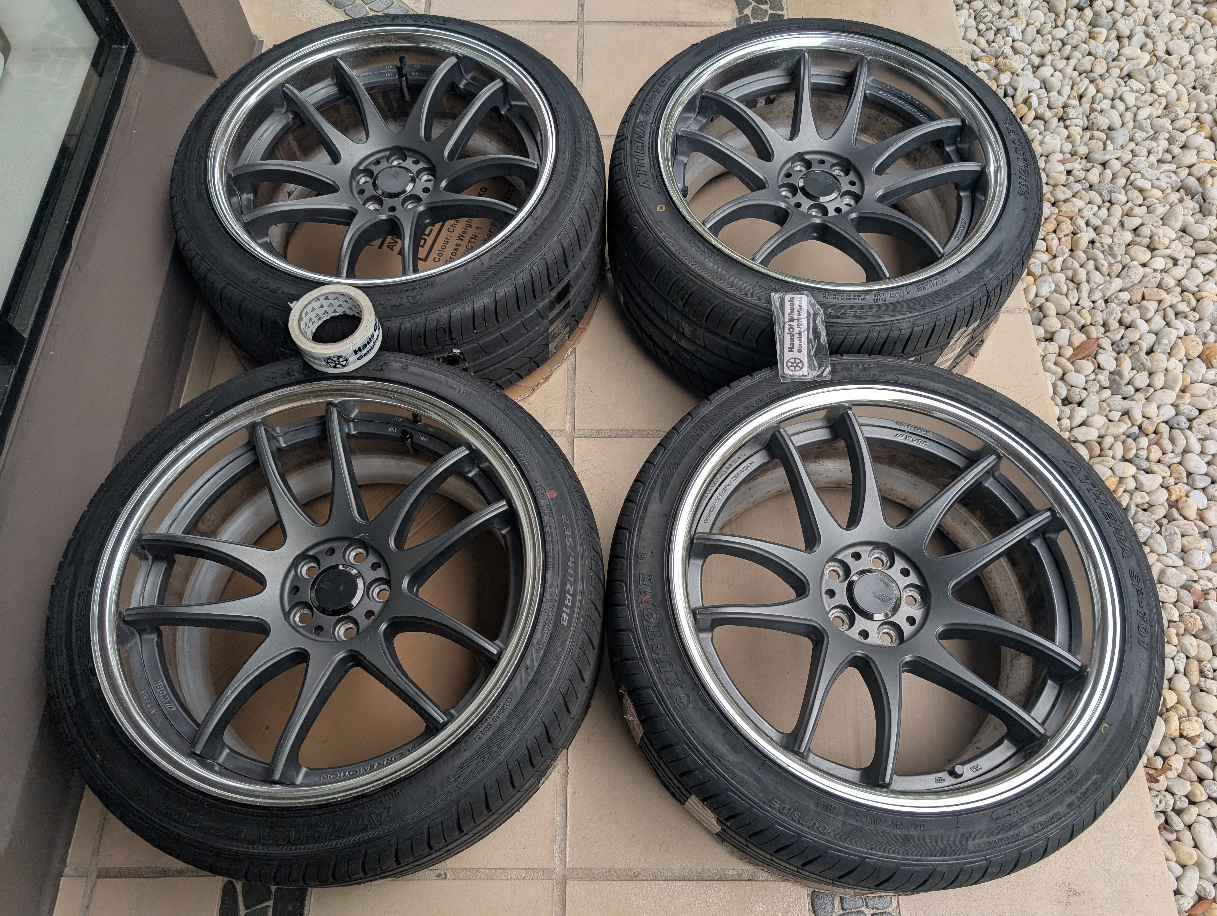 *Rare* Work Emotion CR2P (Gunmetal) - 2 Piece Wheels with Genuine Work Center Caps - 5x100 - 18x9.5 +30 (235/40/18)