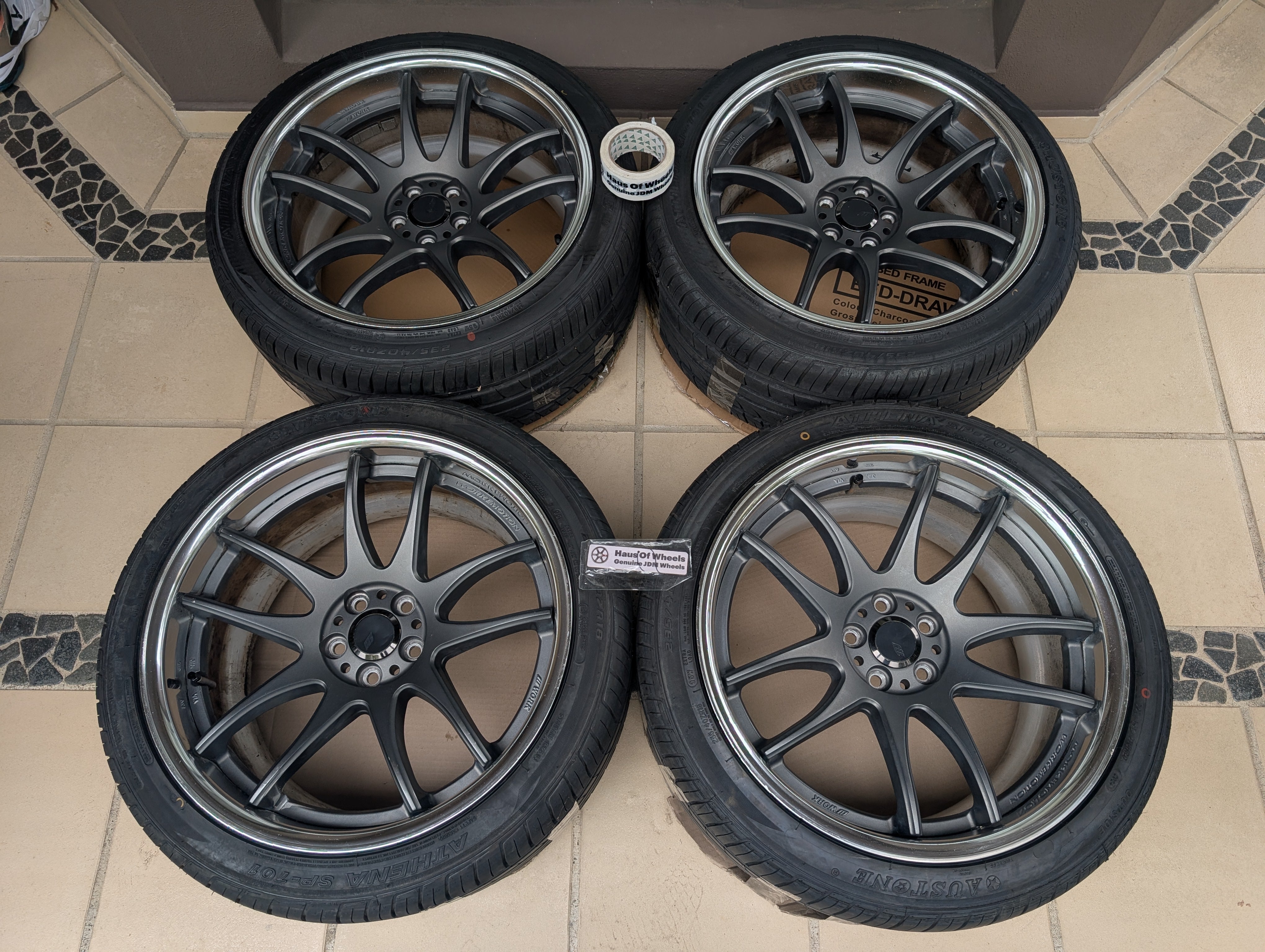 *Rare* Work Emotion CR2P (Gunmetal) - 2 Piece Wheels with Genuine Work Center Caps - 5x100 - 18x9.5 +30 (235/40/18)