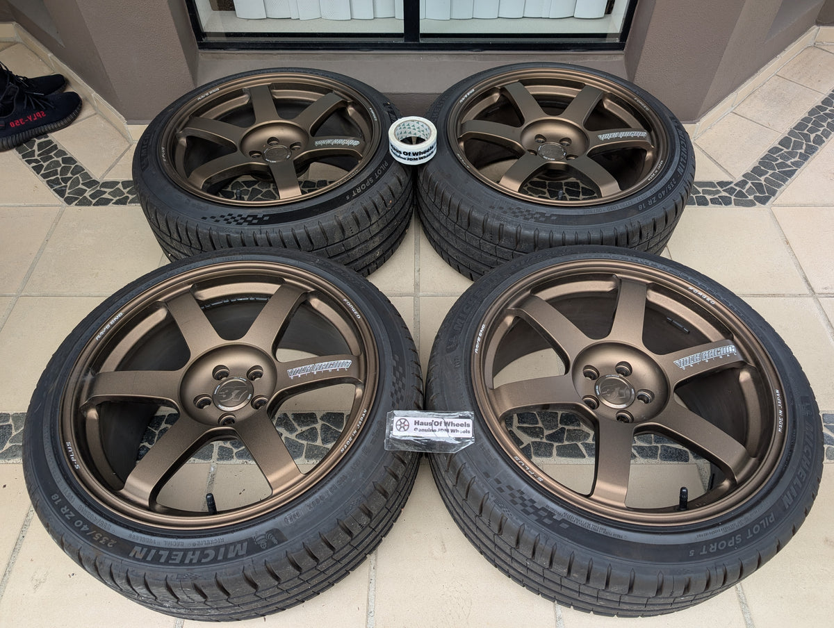 *Near New* Rays Volks Racing TE37 Saga S-Plus (Bronze) with New Michelin Pilot Sports 5 Tyres  - 5x100 - 18x9.5 +43 (235/40/18)