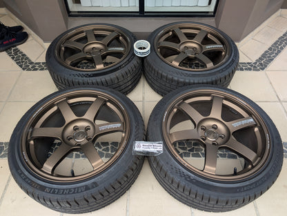 *Near New* Rays Volks Racing TE37 Saga S-Plus (Bronze) with New Michelin Pilot Sports 5 Tyres  - 5x100 - 18x9.5 +43 (235/40/18)