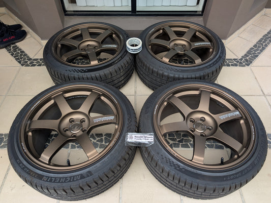 *Near New* Rays Volks Racing TE37 Saga S-Plus (Bronze) with New Michelin Pilot Sports 5 Tyres  - 5x100 - 18x9.5 +43 (235/40/18)