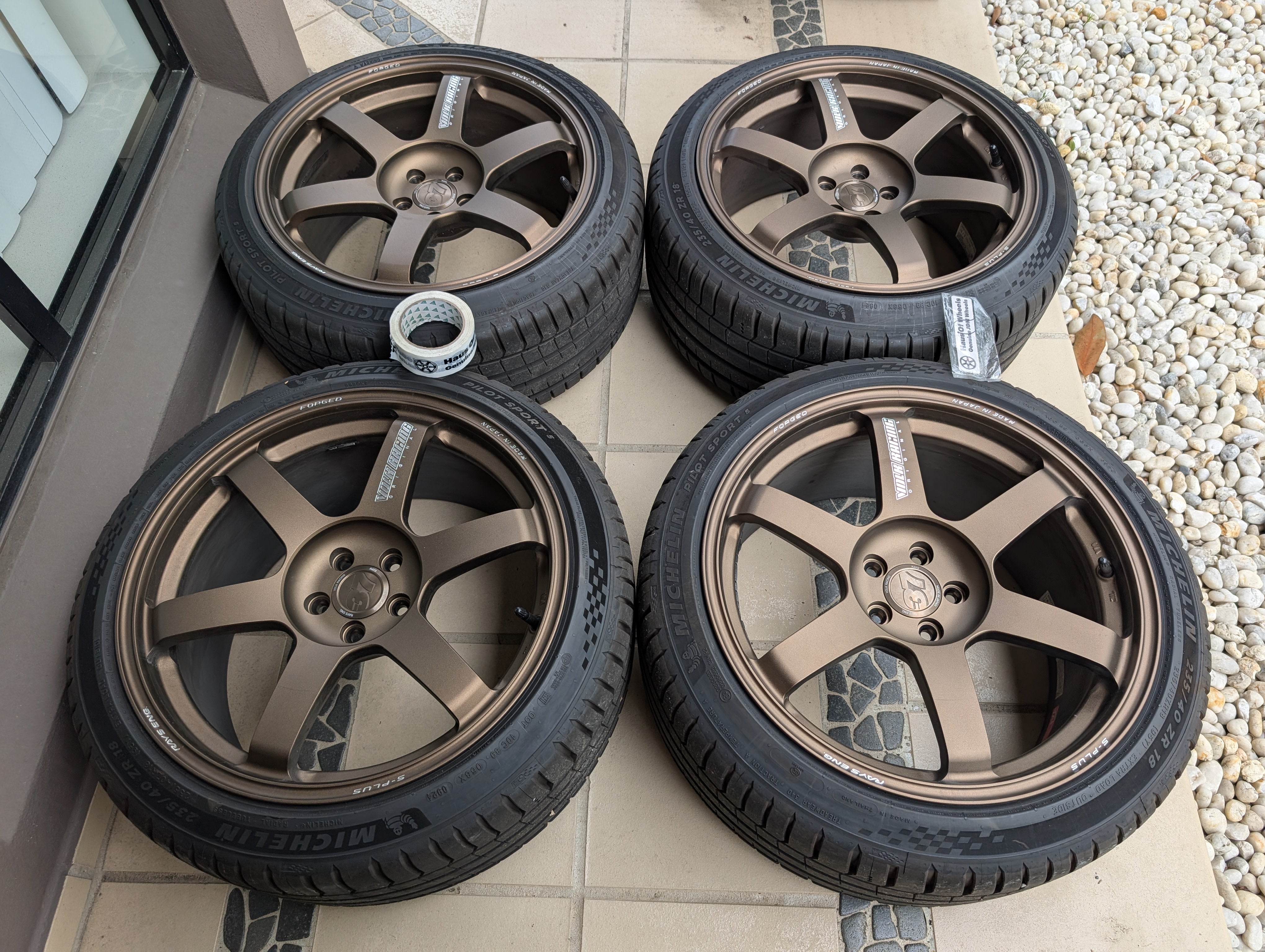 *Near New* Rays Volks Racing TE37 Saga S-Plus (Bronze) with New Michelin Pilot Sports 5 Tyres  - 5x100 - 18x9.5 +43 (235/40/18)