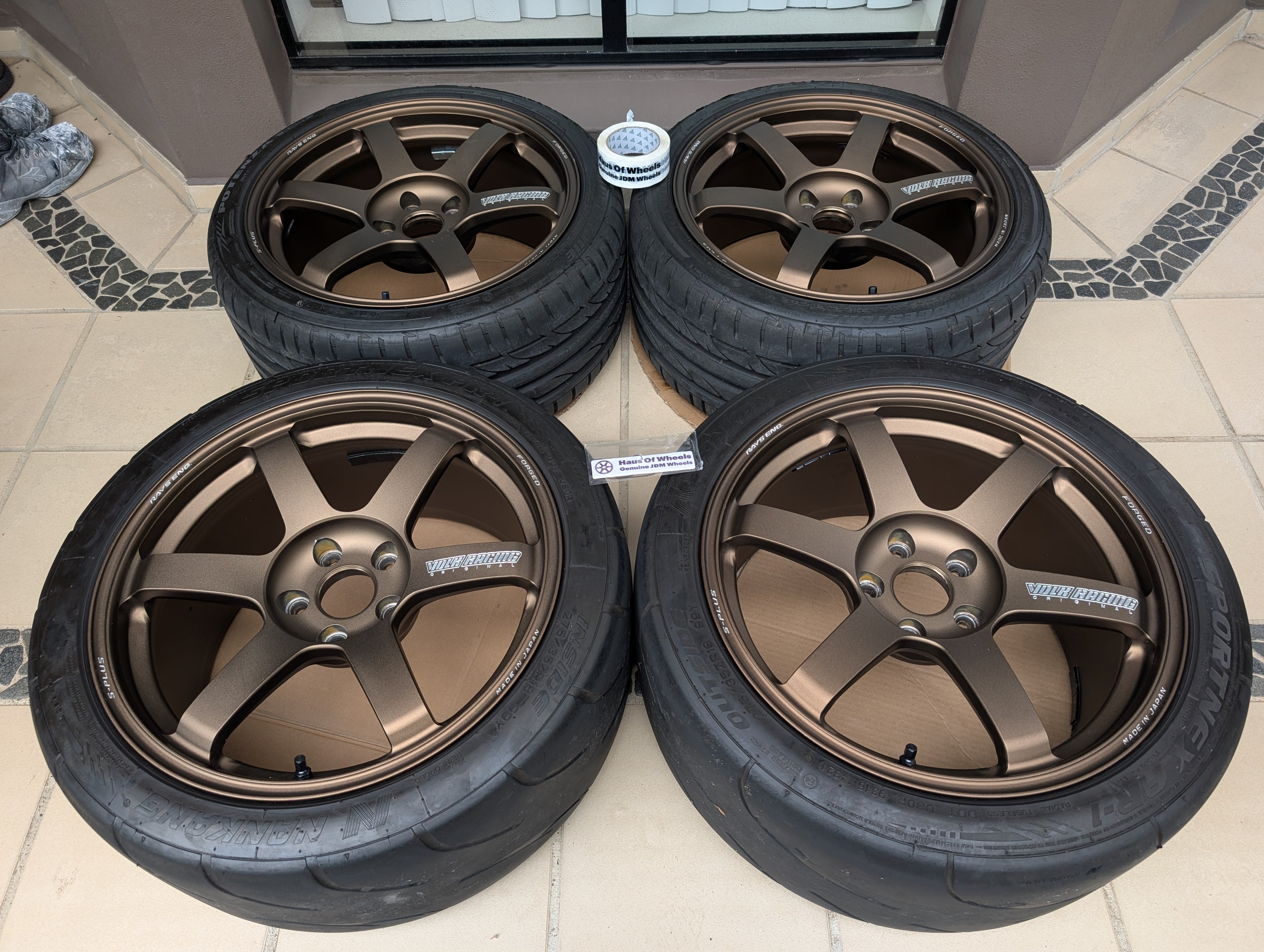 *Near New* Rays Volks Racing TE37 Saga S-Plus (Bronze) with Tyres - 5x114.3 - 18x9.5 +38 - F:255/35/18 R:275/35/18