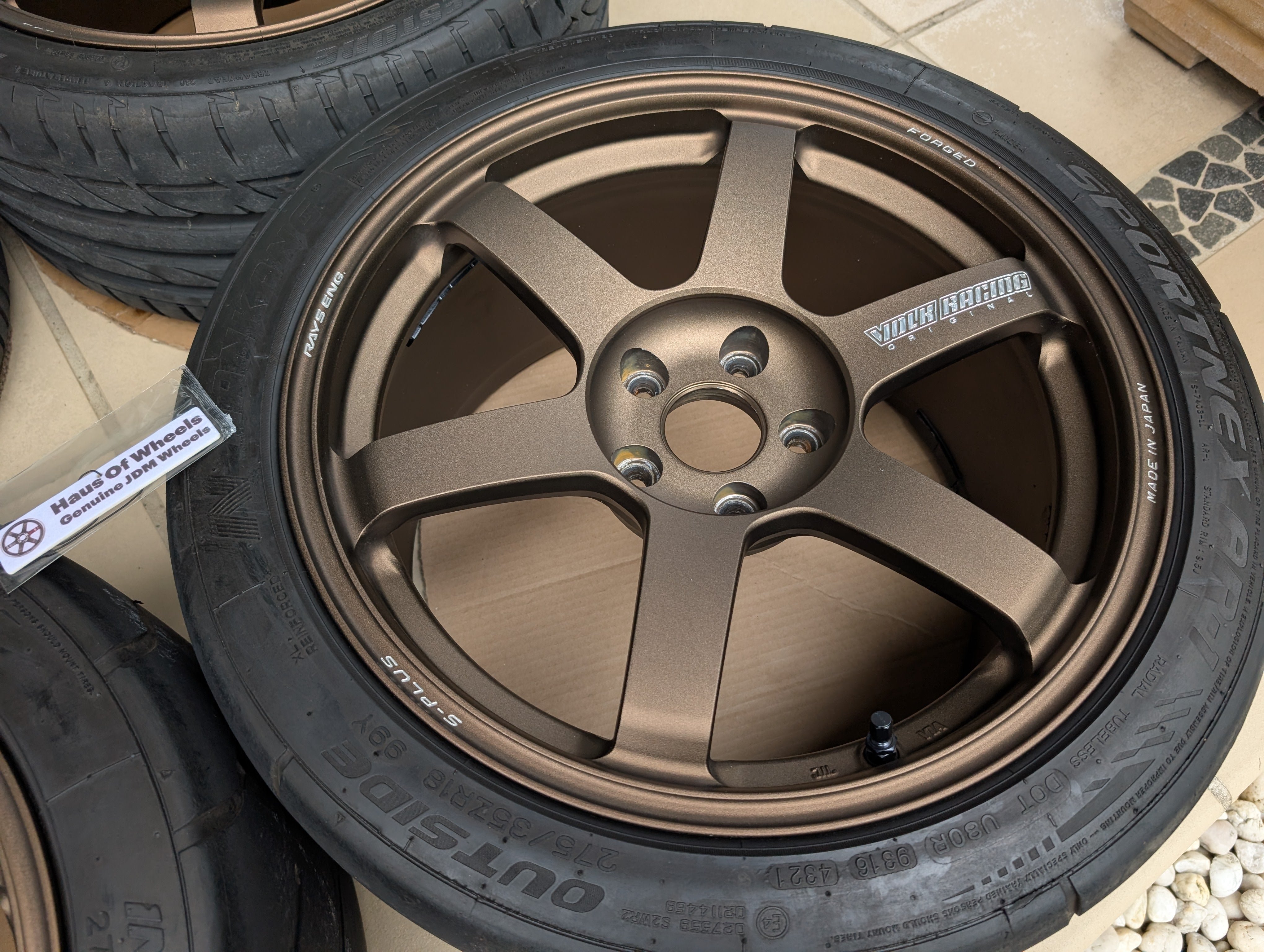 *Near New* Rays Volks Racing TE37 Saga S-Plus (Bronze) with Tyres - 5x114.3 - 18x9.5 +38 - F:255/35/18 R:275/35/18