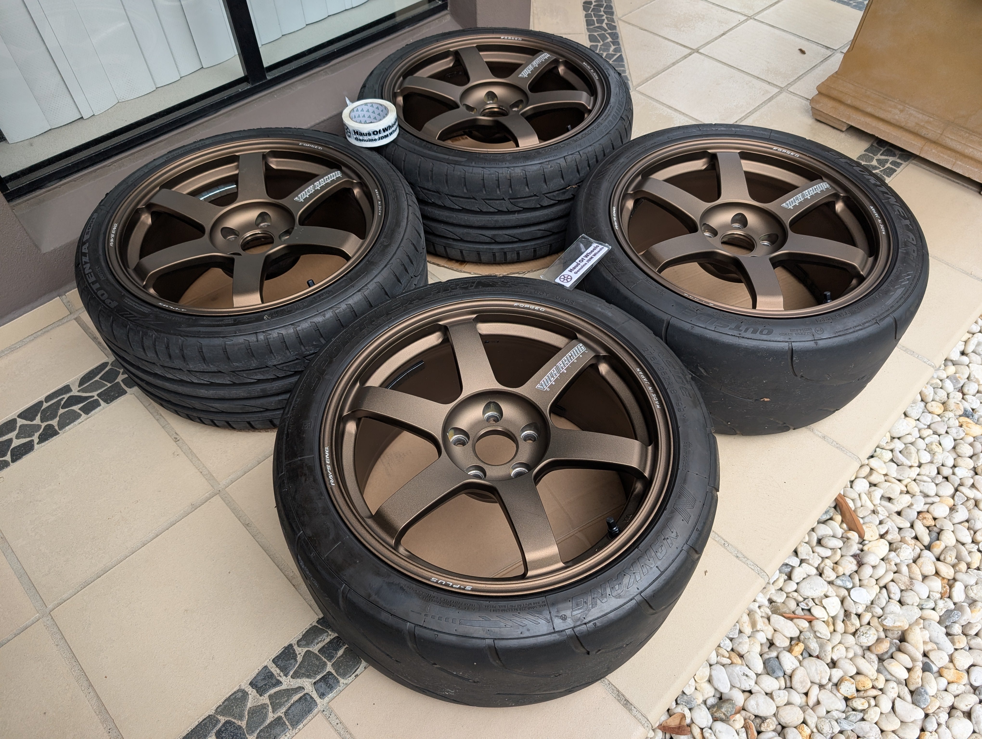 *Near New* Rays Volks Racing TE37 Saga S-Plus (Bronze) with Tyres - 5x114.3 - 18x9.5 +38 - F:255/35/18 R:275/35/18