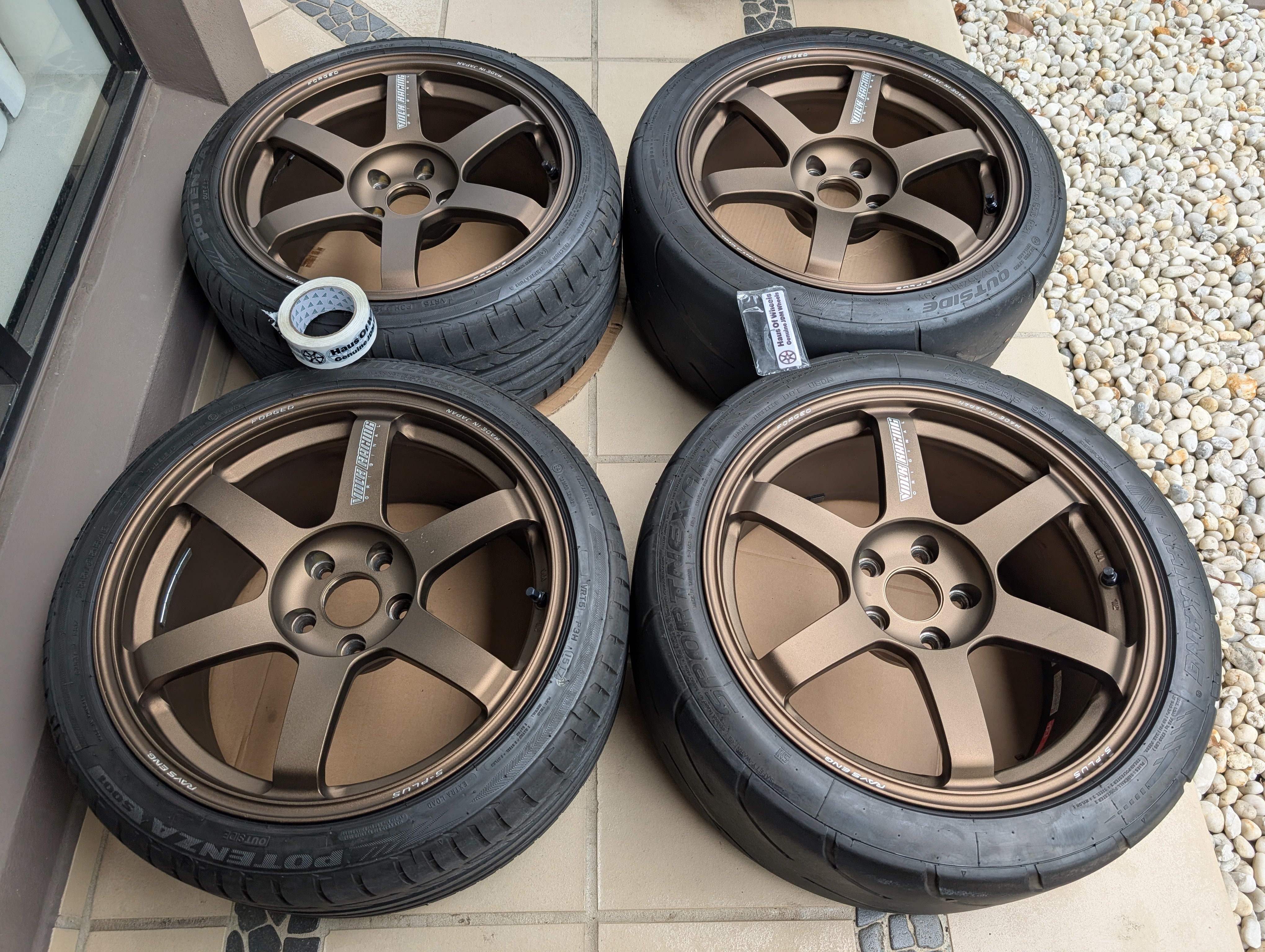 *Near New* Rays Volks Racing TE37 Saga S-Plus (Bronze) with Tyres - 5x114.3 - 18x9.5 +38 - F:255/35/18 R:275/35/18