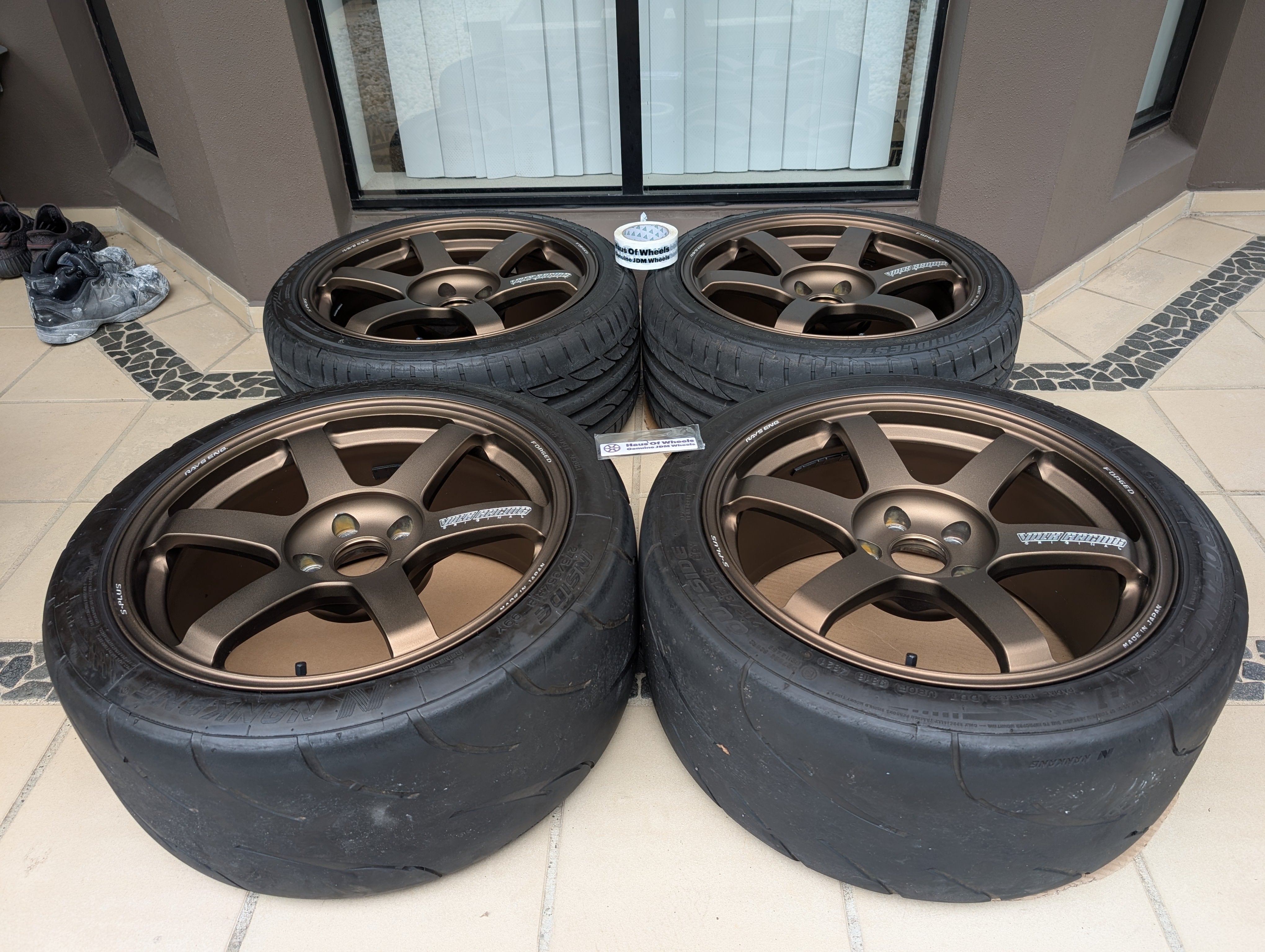 *Near New* Rays Volks Racing TE37 Saga S-Plus (Bronze) with Tyres - 5x114.3 - 18x9.5 +38 - F:255/35/18 R:275/35/18