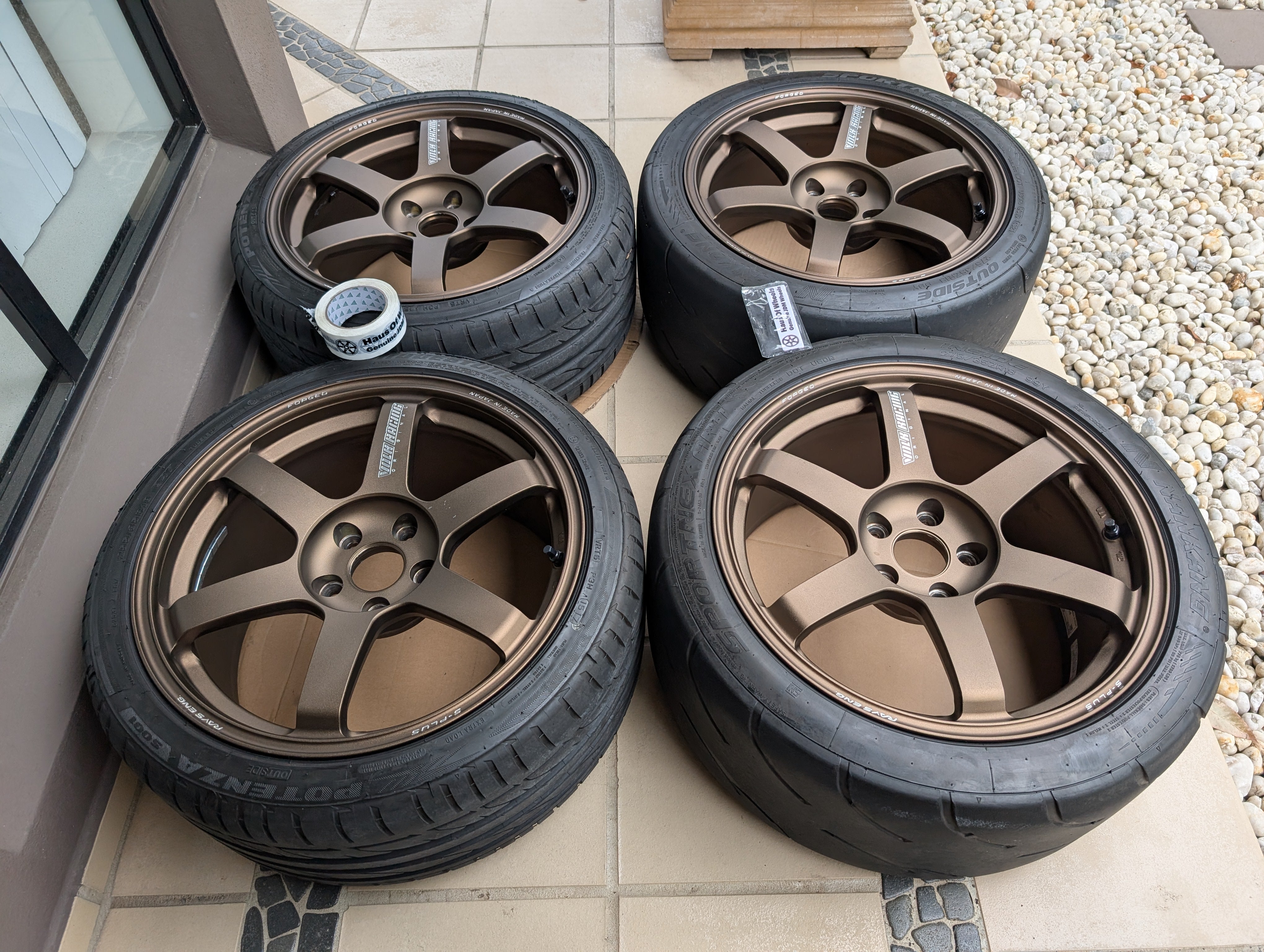 *Near New* Rays Volks Racing TE37 Saga S-Plus (Bronze) with Tyres - 5x114.3 - 18x9.5 +38 - F:255/35/18 R:275/35/18