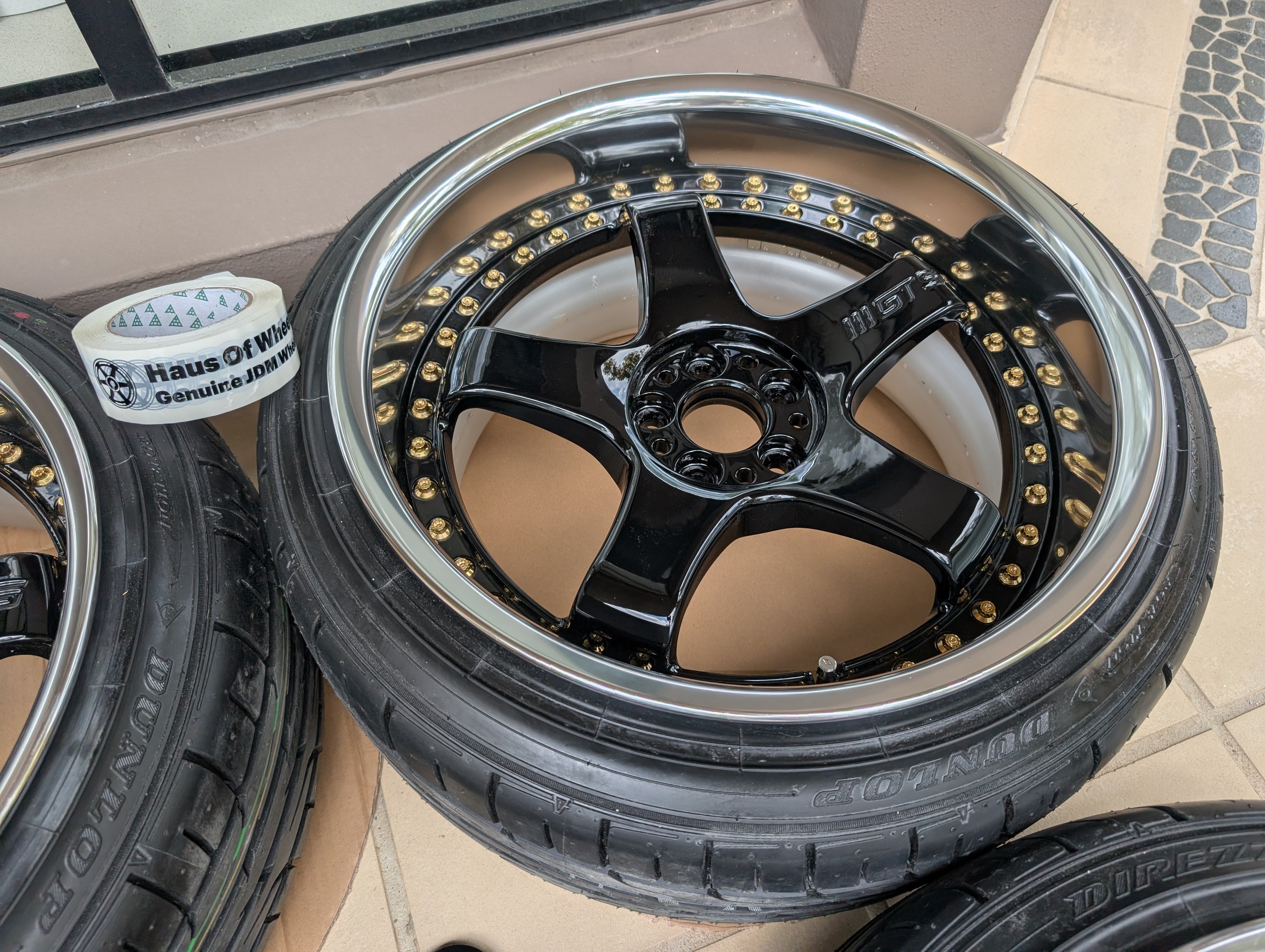 *Deep Dish* Work Emotion GT5 3P (Gloss Black) With Genuine Work Centre Caps and Brand New Tyres - 5x100 - 18x10 +6 (215/40/18)