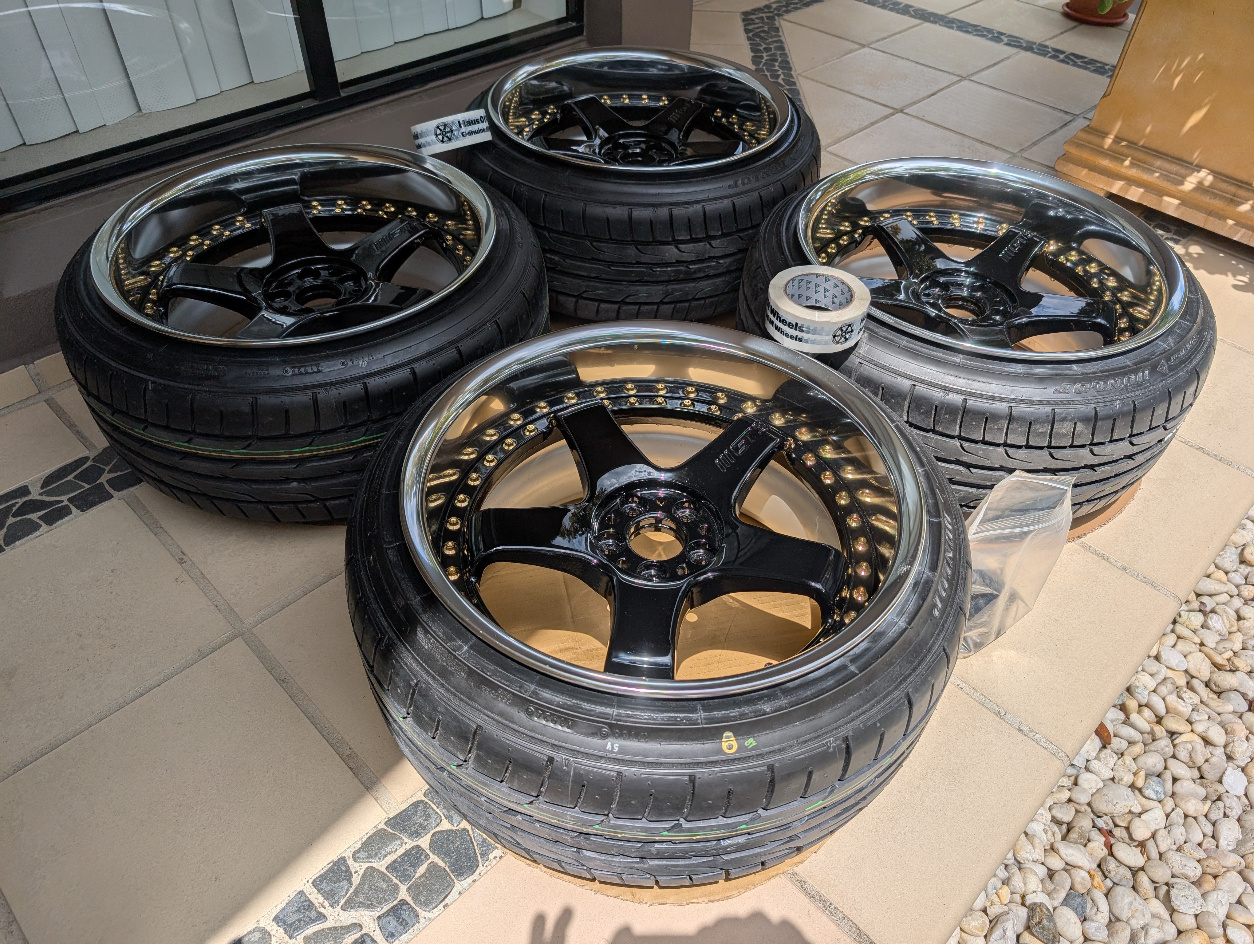 *Deep Dish* Work Emotion GT5 3P (Gloss Black) With Genuine Work Centre Caps and Brand New Tyres - 5x100 - 18x10 +6 (215/40/18)