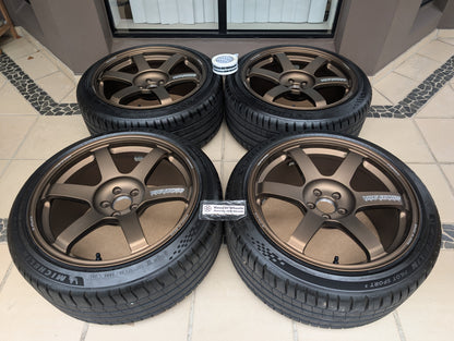 *Near New* Rays Volks Racing TE37 Saga S-Plus (Bronze) with New Michelin Pilot Sports 5 Tyres - 5x100 - 18x9.5 +43 (235/40/18)