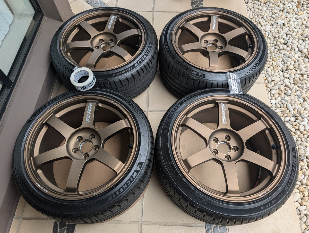 *Near New* Rays Volks Racing TE37 Saga S-Plus (Bronze) with New Michelin Pilot Sports 5 Tyres - 5x100 - 18x9.5 +43 (235/40/18)