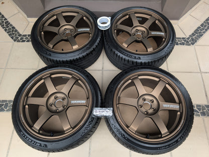 *Near New* Rays Volks Racing TE37 Saga S-Plus (Bronze) with New Michelin Pilot Sports 5 Tyres - 5x100 - 18x9.5 +43 (235/40/18)