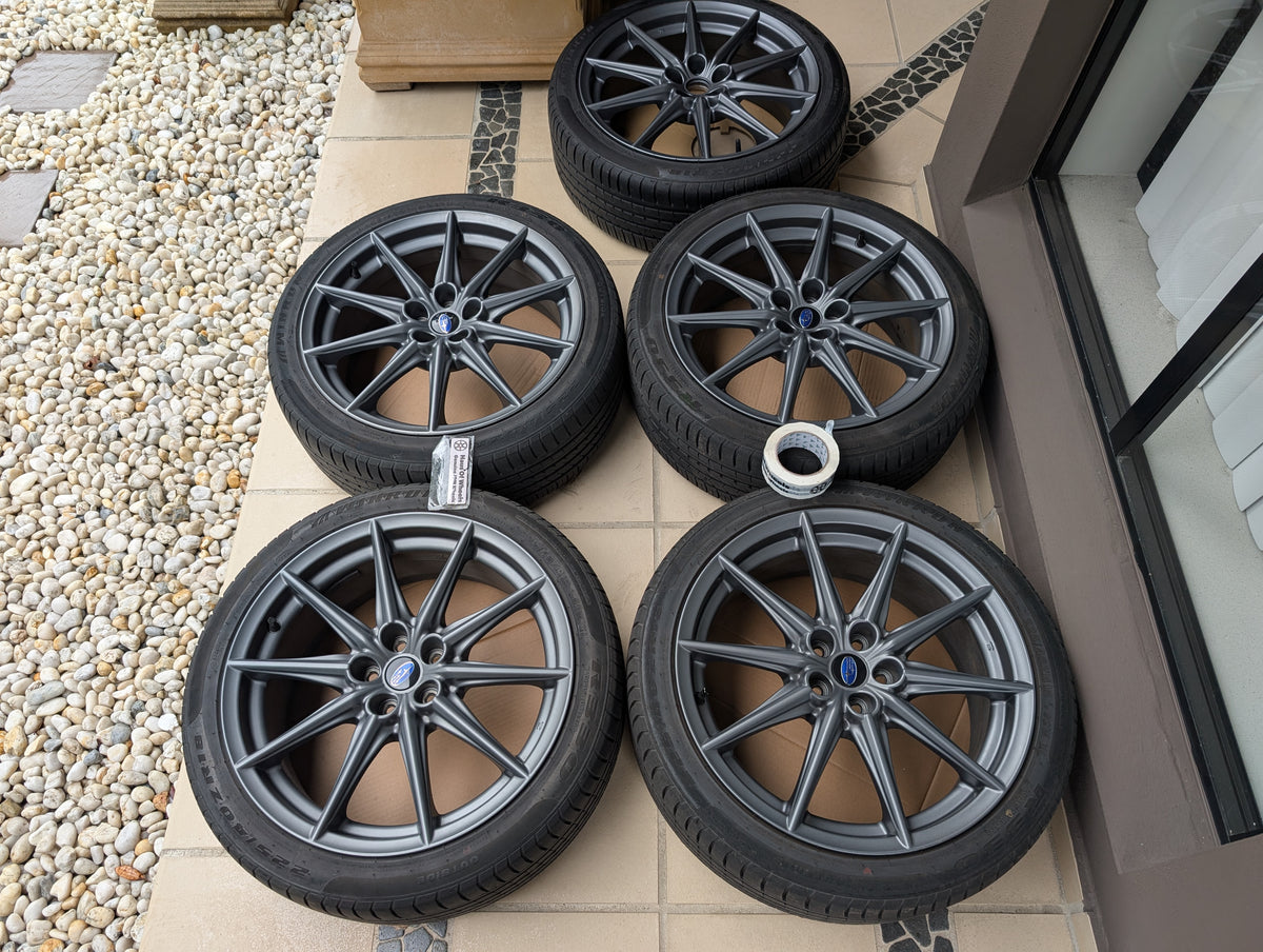 *Near New* Set of 5 Subaru BRZ S Wheels with Tyres and Genuine Subaru Center Caps - 5x100 - 18x7.5 +48 (225/40/18)